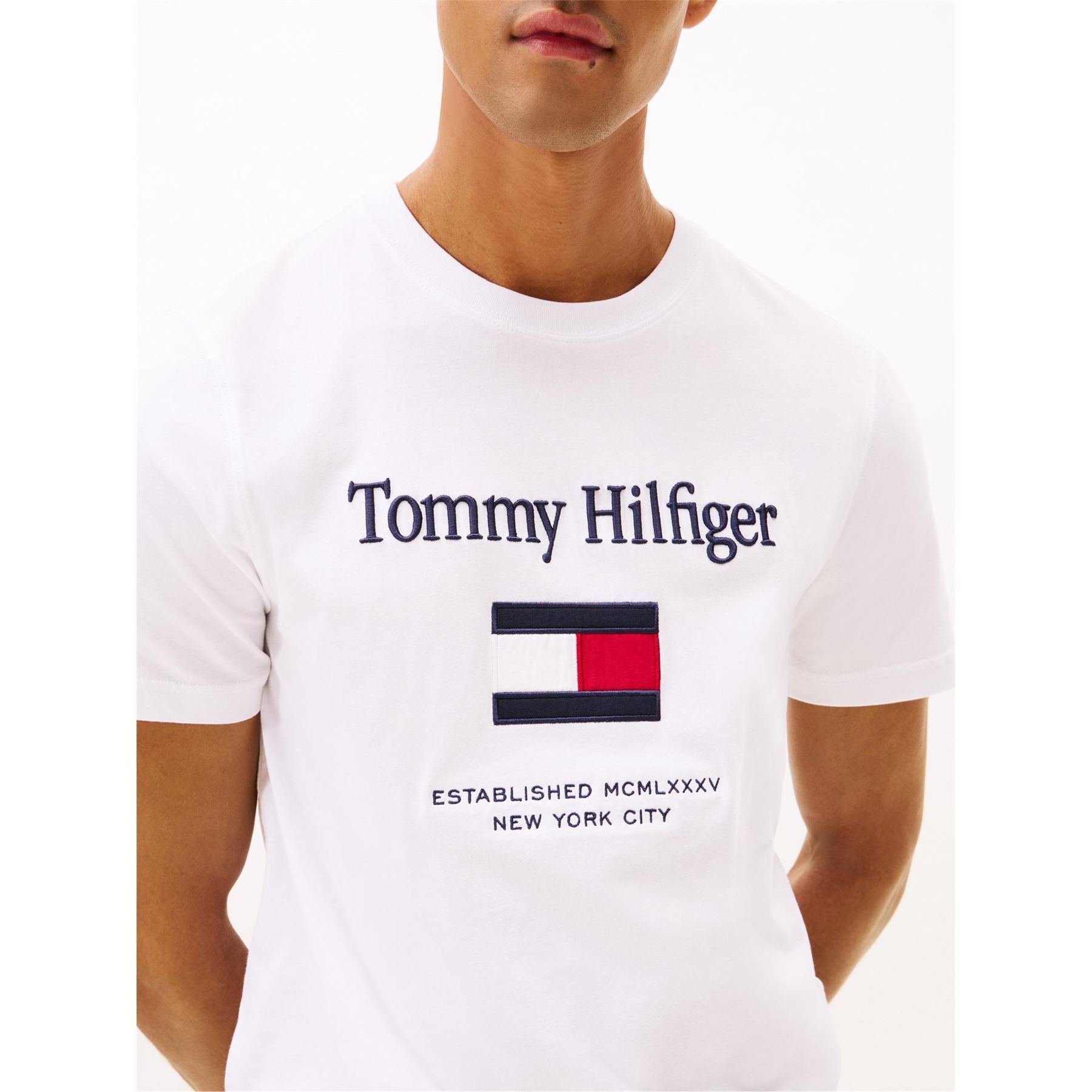 Tommy Hilfiger Embroidered Flag Graphic Crew Neck Short Sleeve T-Shirt