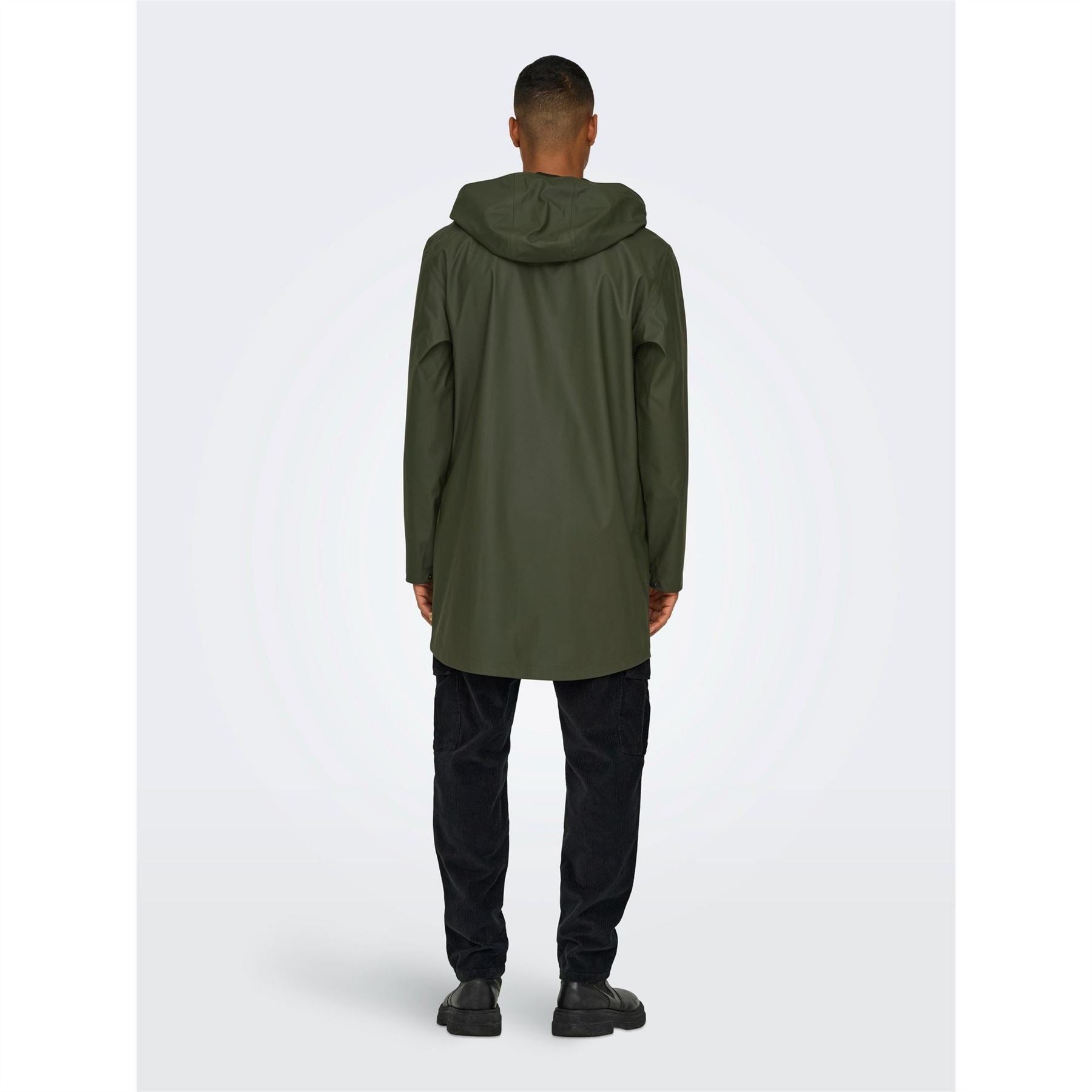 Only Solid Patterned Hooded Snap Button Rain Coat