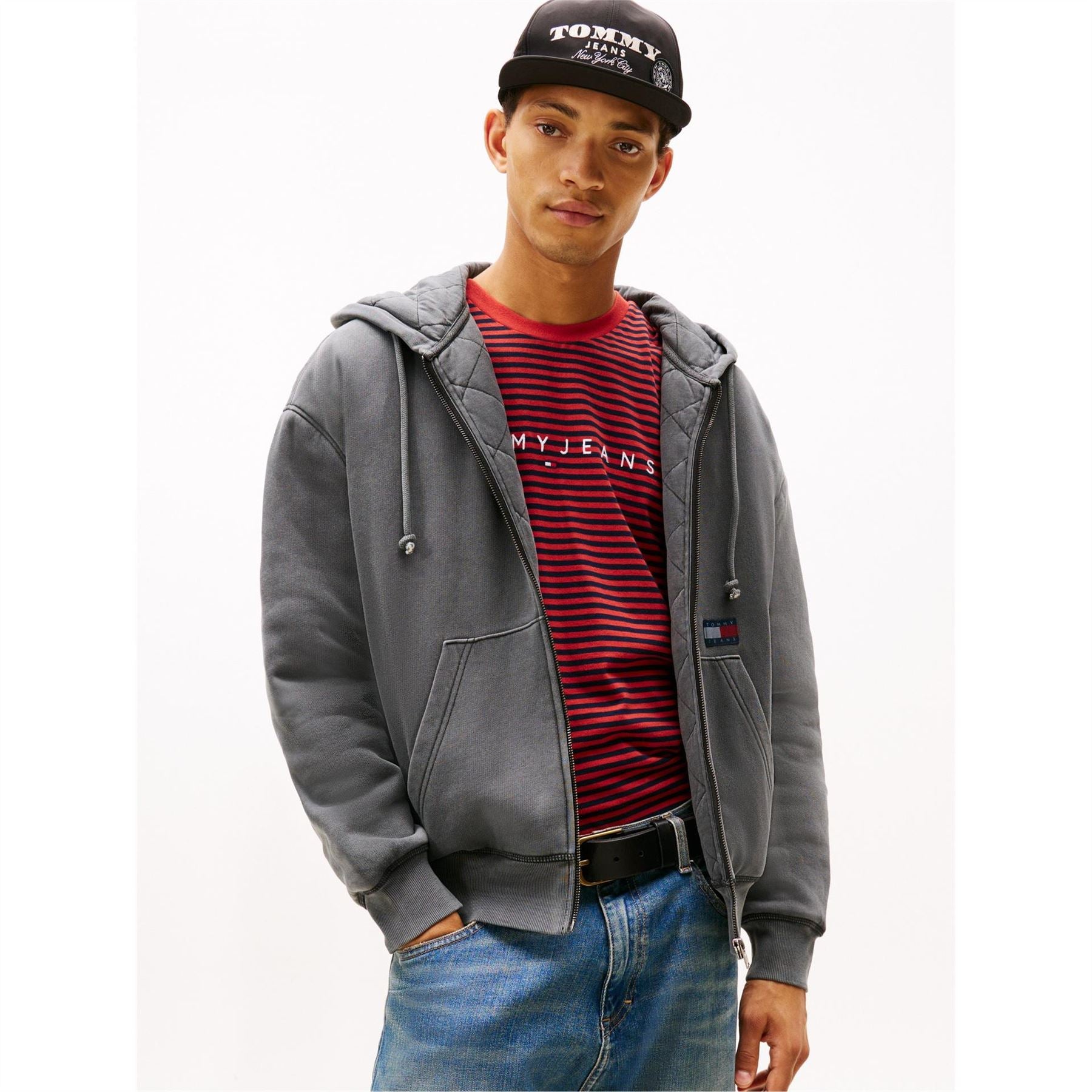Tommy Jeans New Classic Solid Patterned Hooded Ribbed Cuff Sweat Jacket