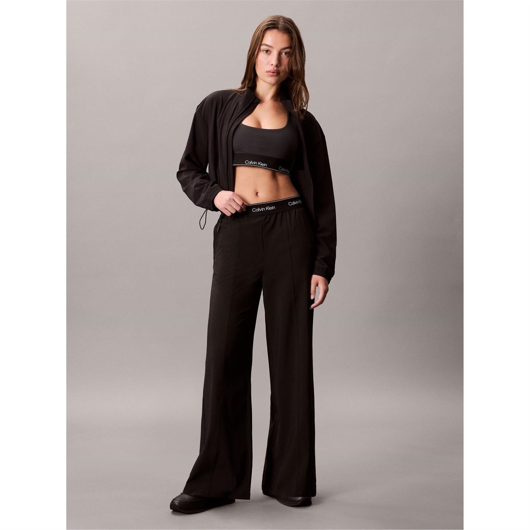 Calvin Klein Solid Patterned Wide Leg Fleece Joggers