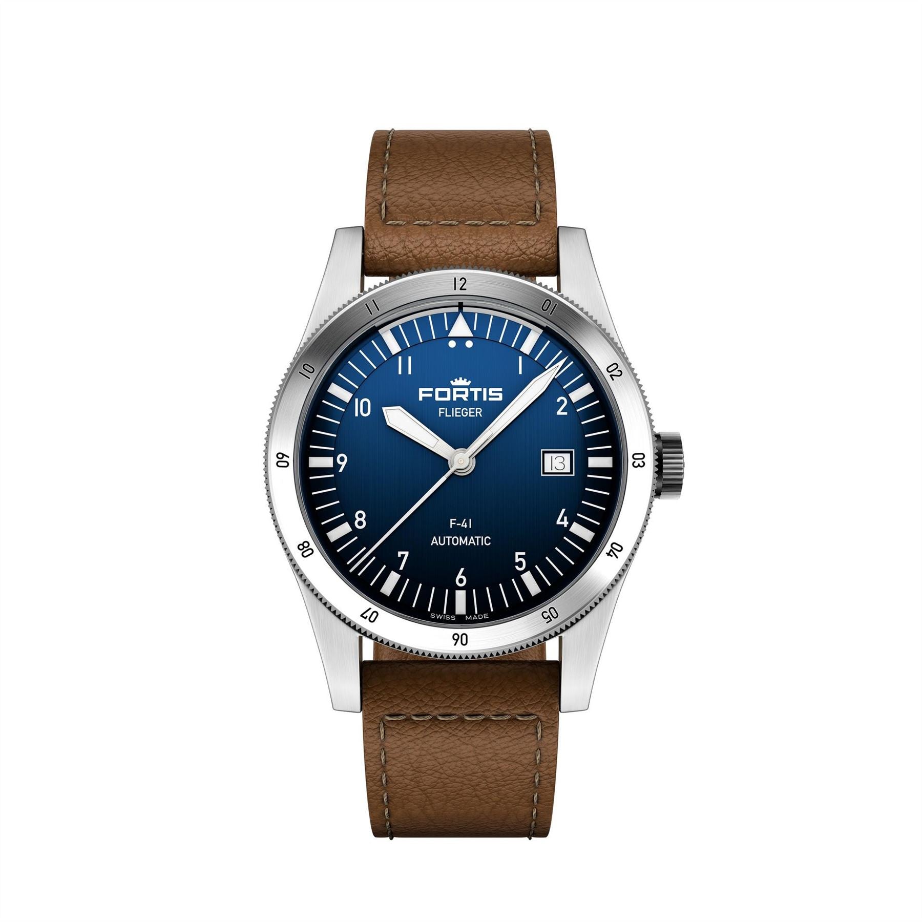 Fortis Flieger Stainless Steel Leather Strap Auto Analogue Watch