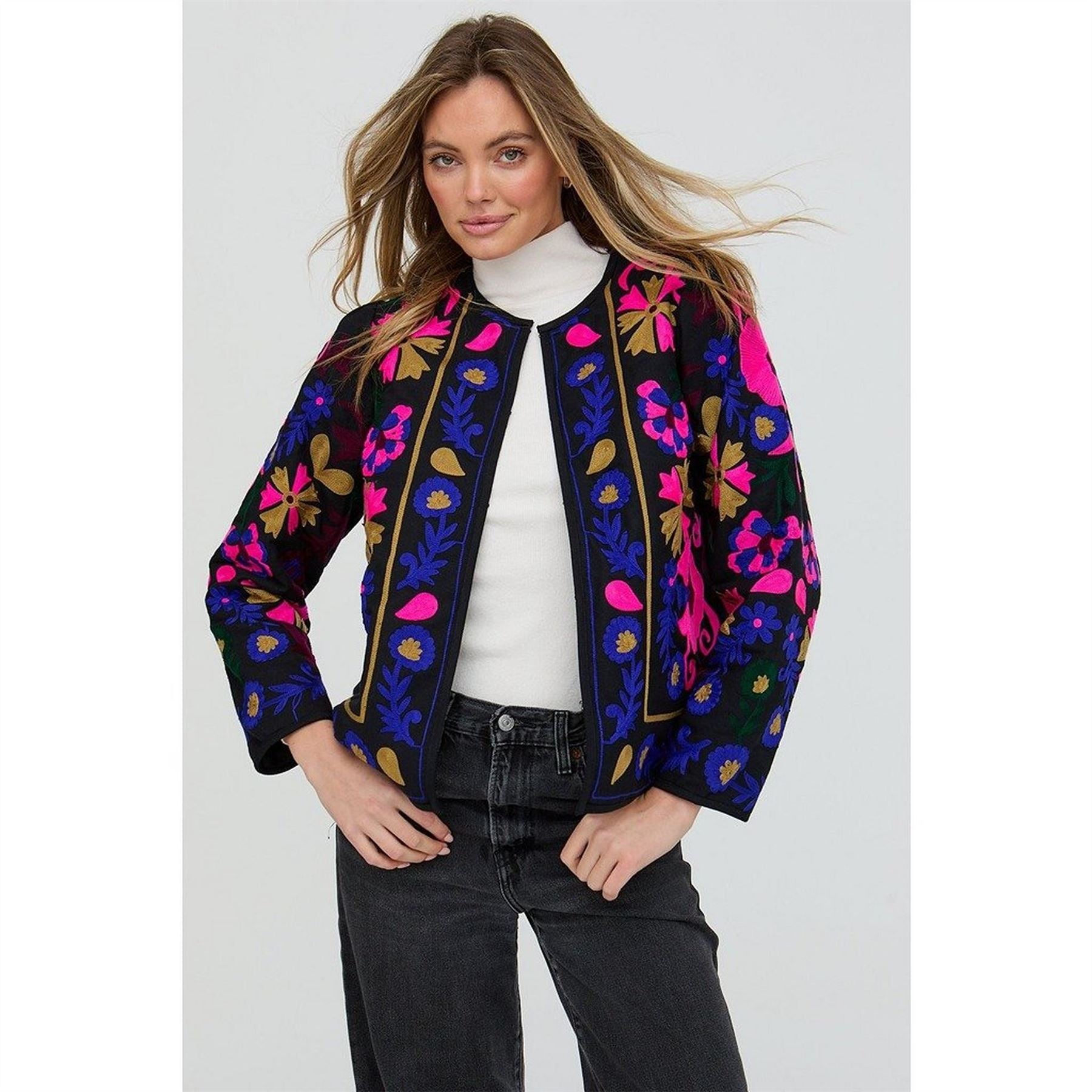 Raffya Halen Quilted Embroidered Jacket In Black