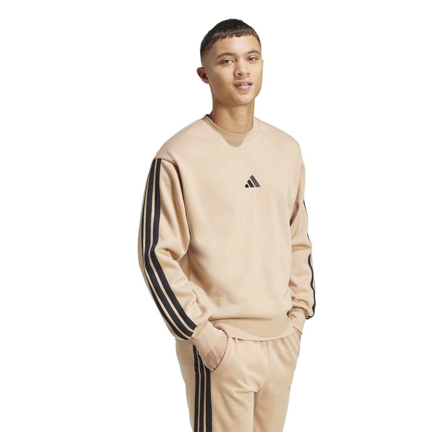 adidas Mens Essentials Crew 3 Stripes Pullover Sweatshirt