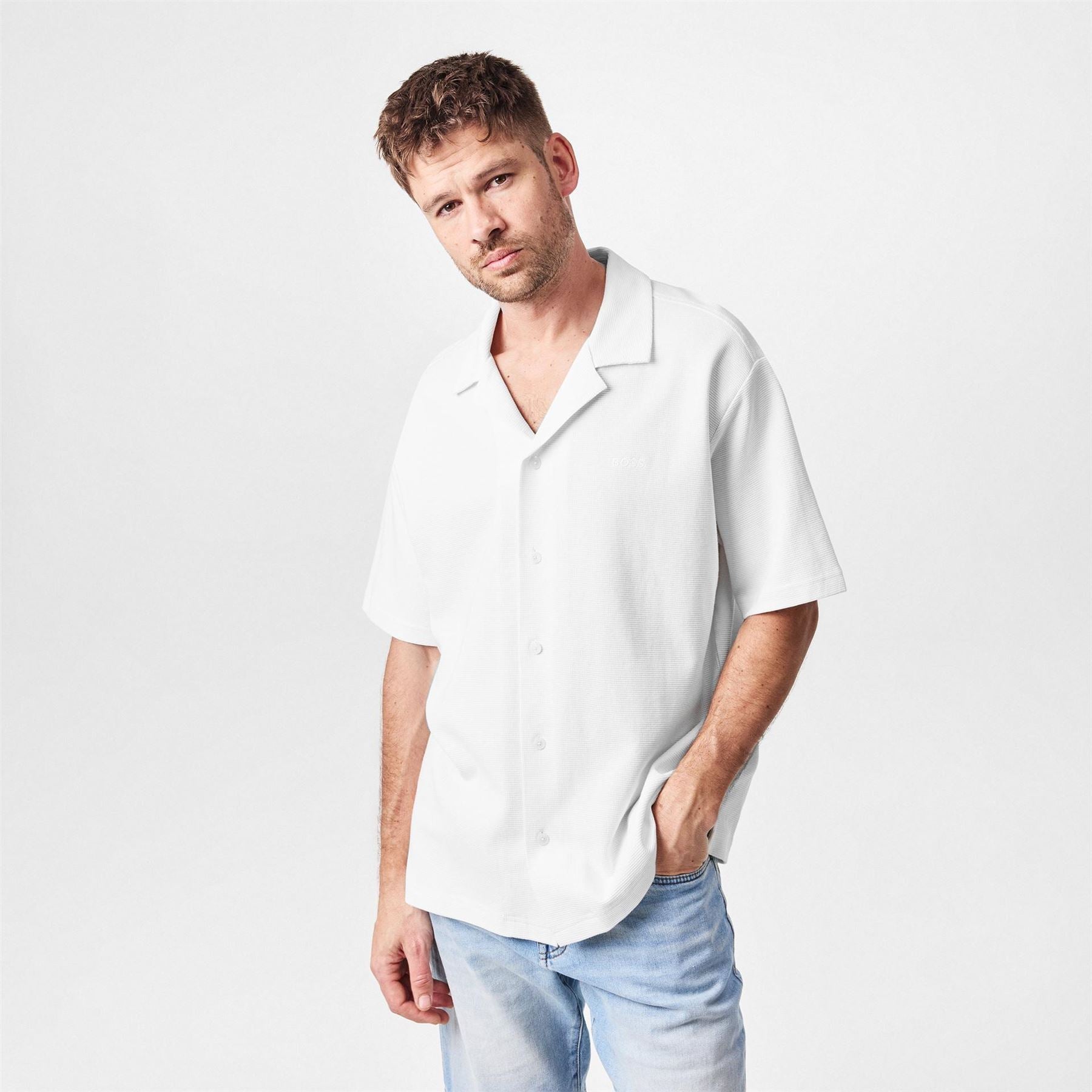 Boss Embroidered Waffle Bowling Shirt