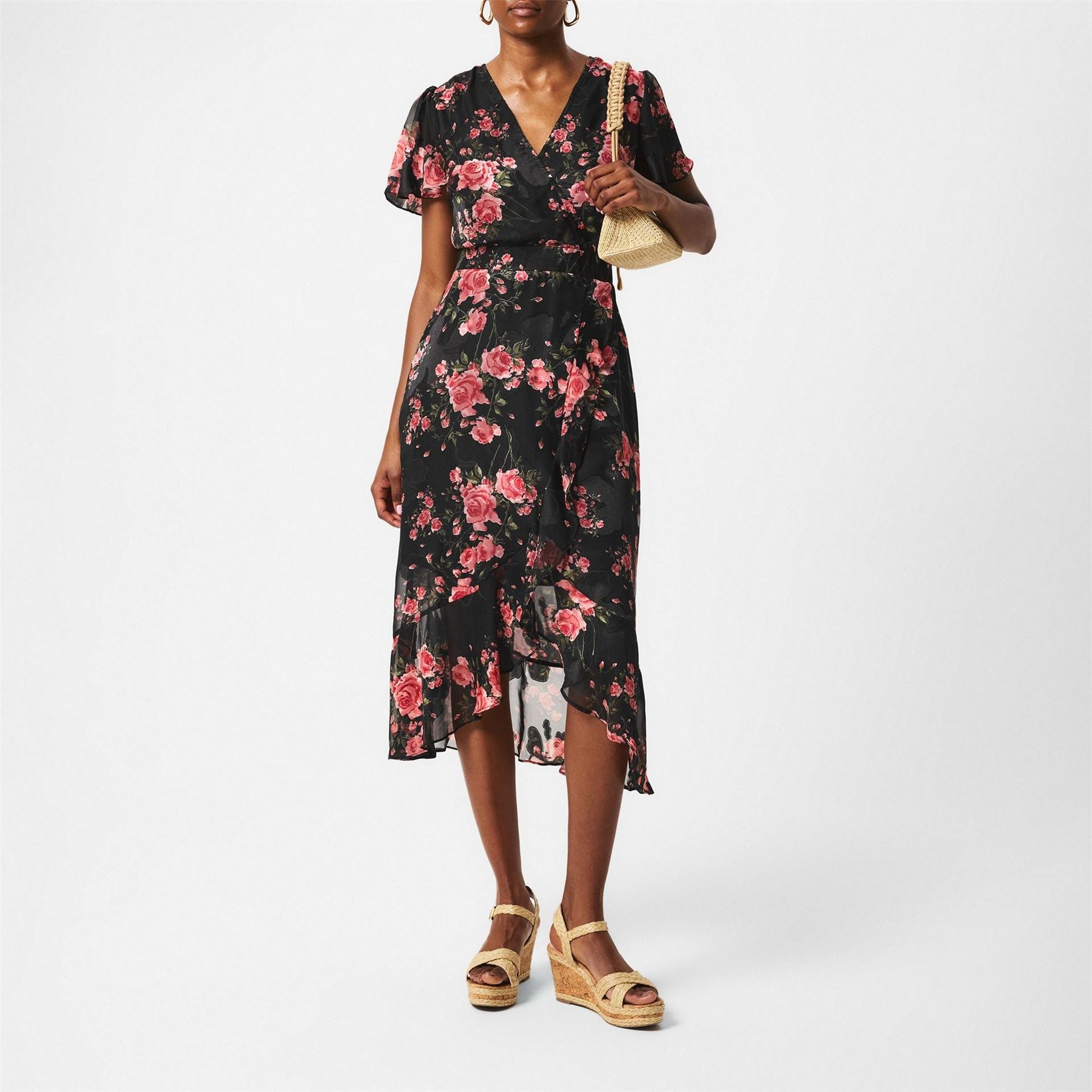 Mela London Rose Print Midi Wrap Dress
