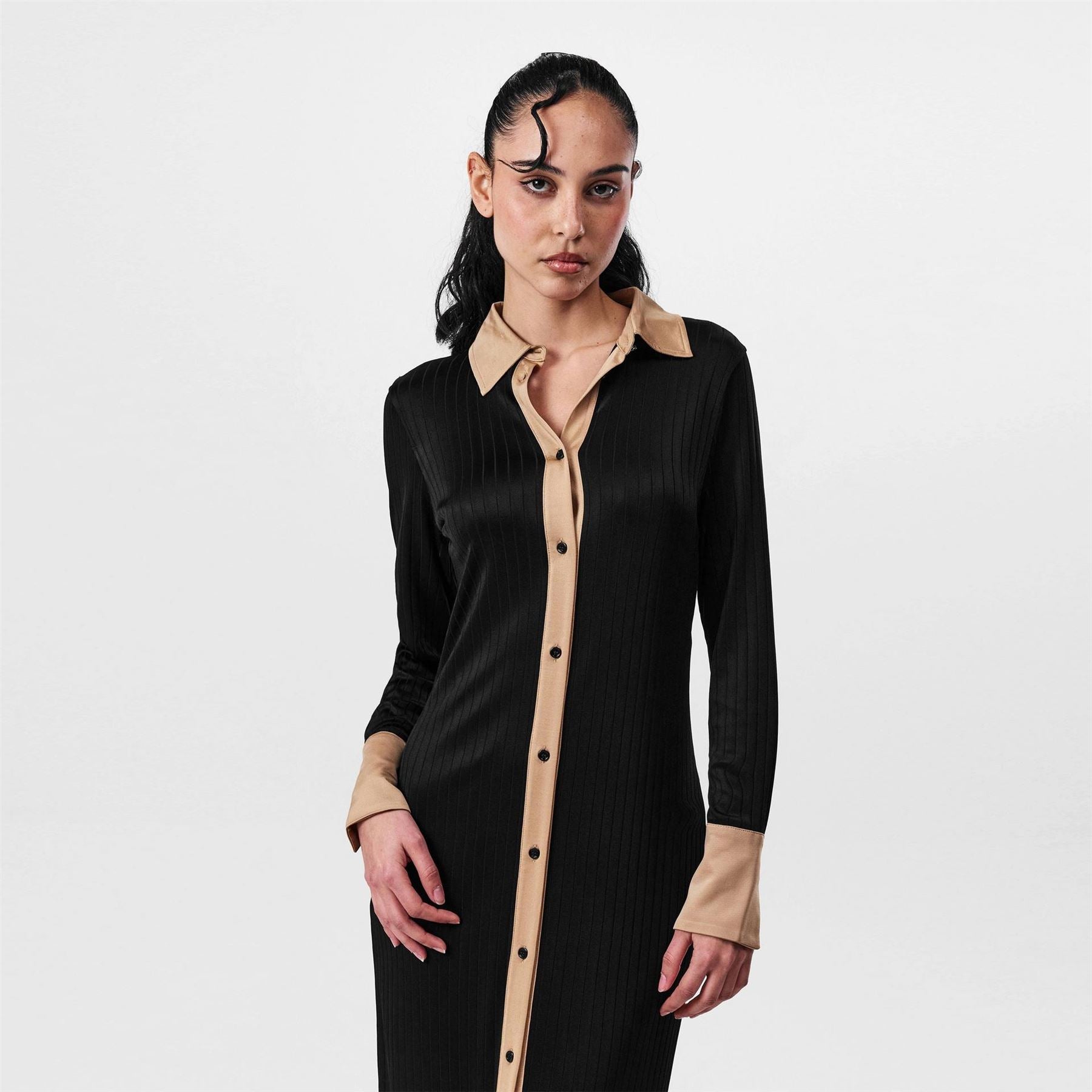 Boss Elanta Ribbed Jersey Long Sleeve Shirt Dress