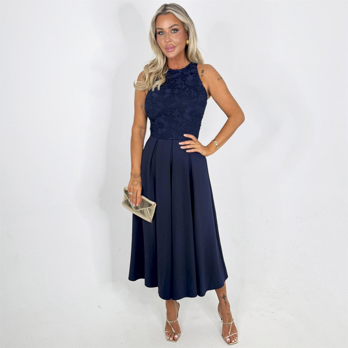 AX Paris Embroidered Top Overlay A Line Skirt Midi Dress