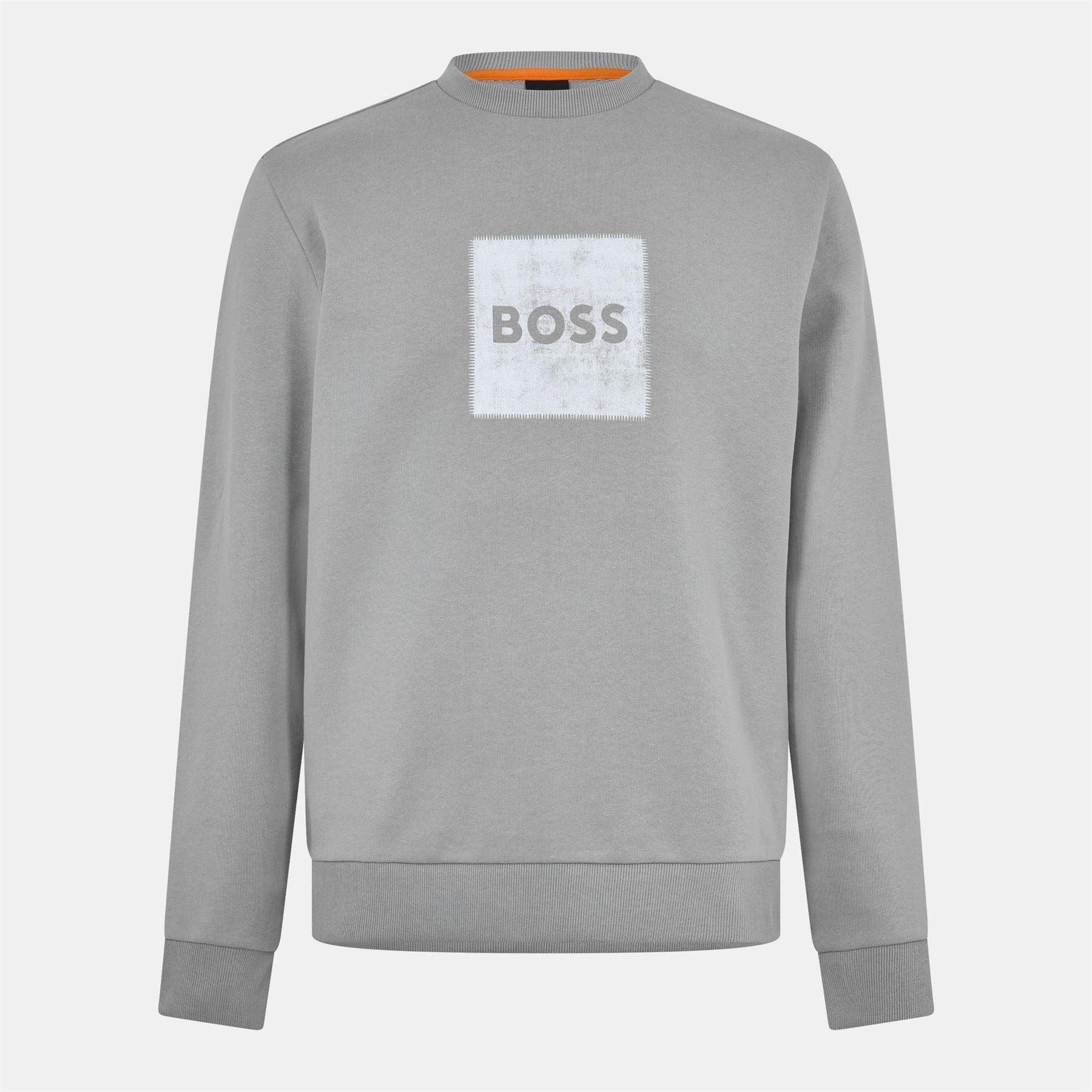 Boss Box Print Crew Neck Ribbed Collar Long Sleeve Sweatshirt