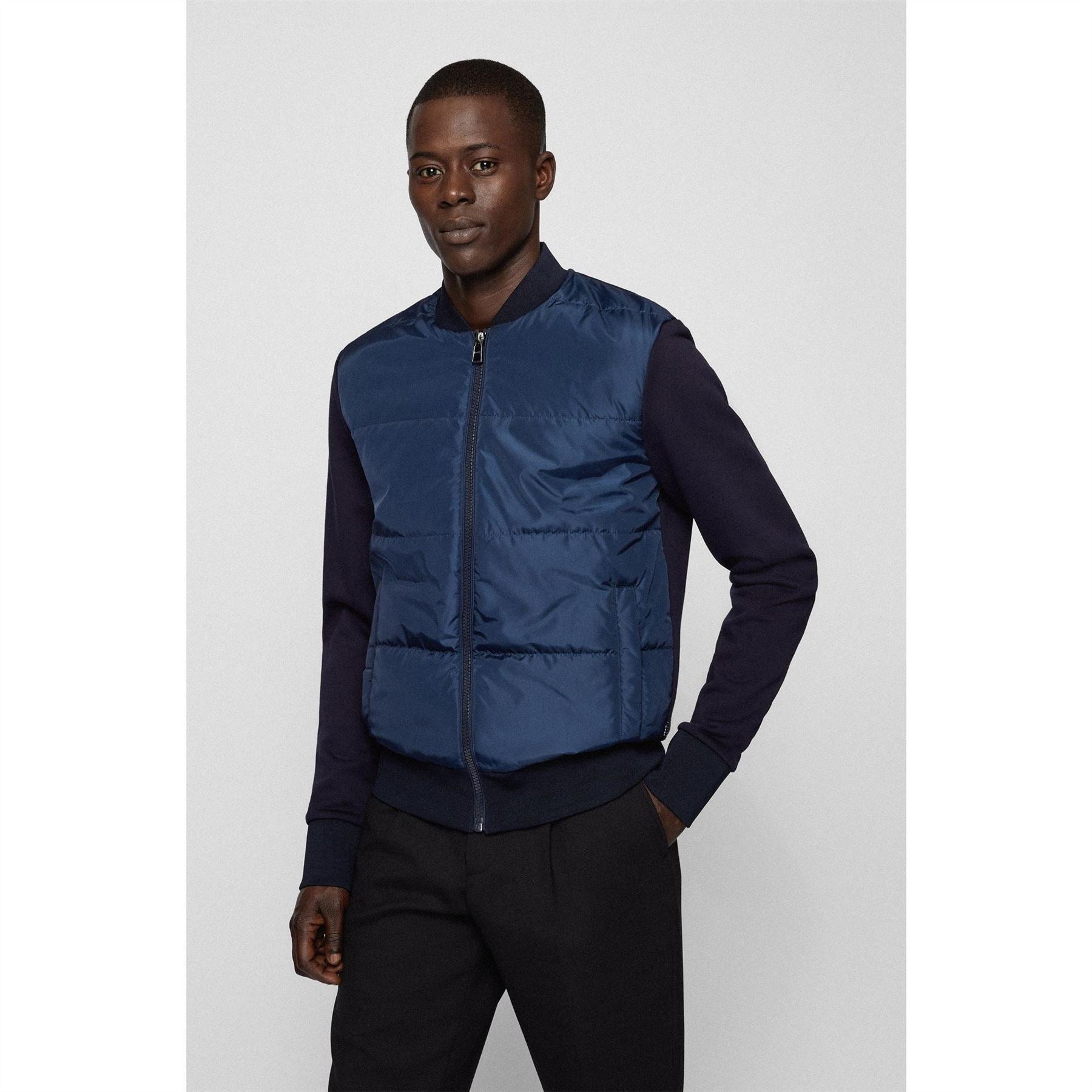Boss Skiles  Black Quilted Cotton Long Sleeve Hybrid Jacket