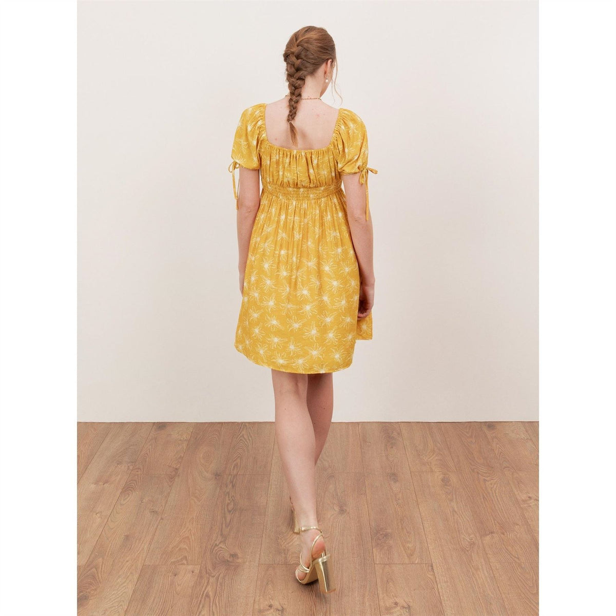 Lovedrobe Yellow Floral Elasticated Square Neck Mini Dress