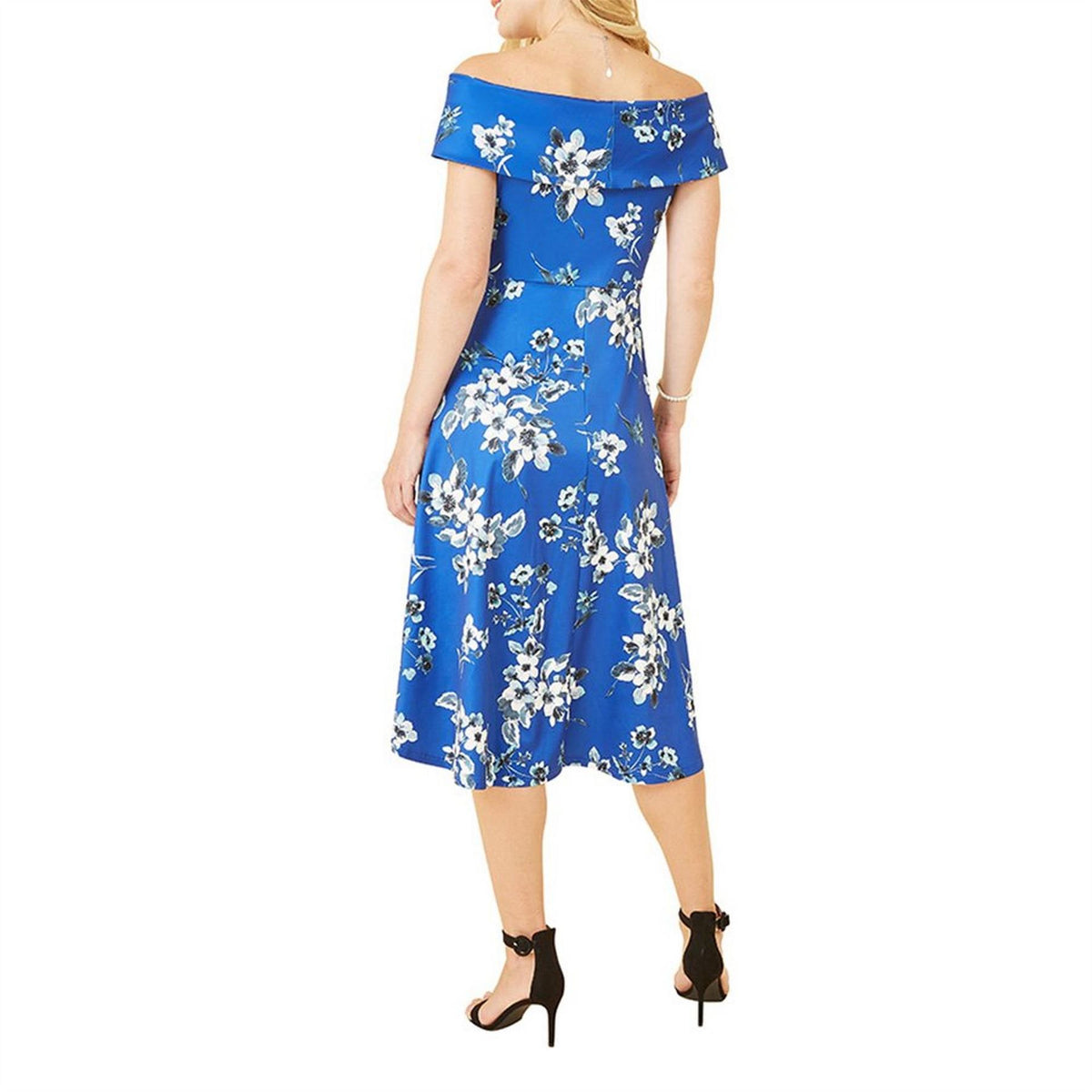 Mela London Blue Floral Off-The-Shoulder Midi Slip Dress