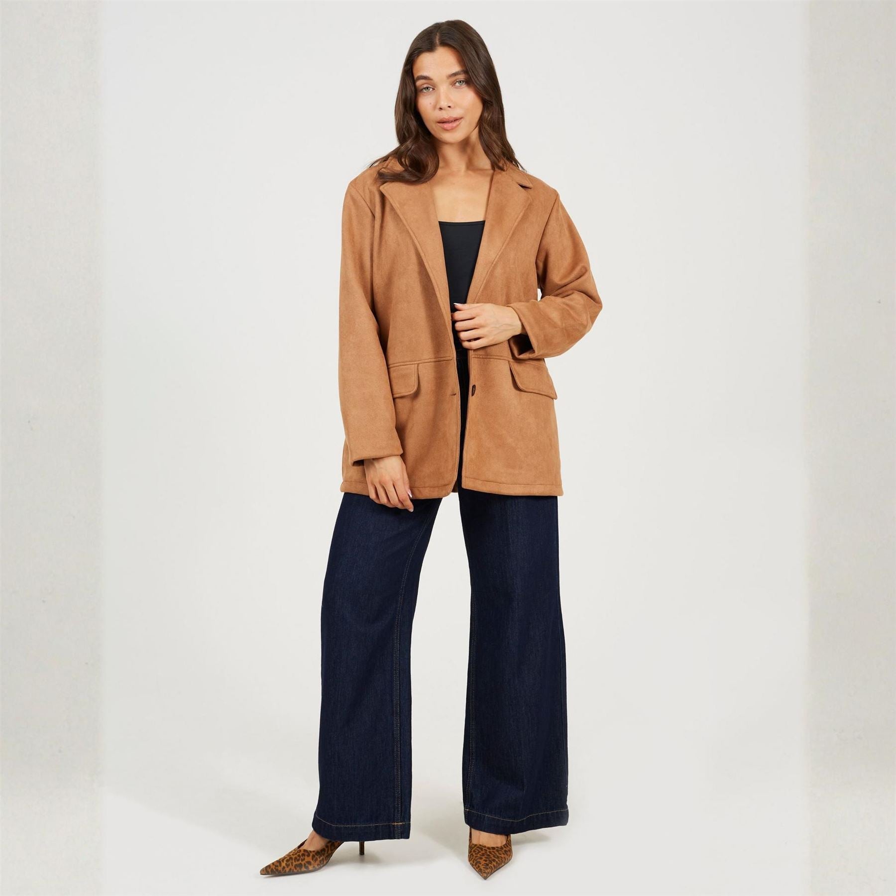 Brave Soul Womens Faux Suede Tan Blazer
