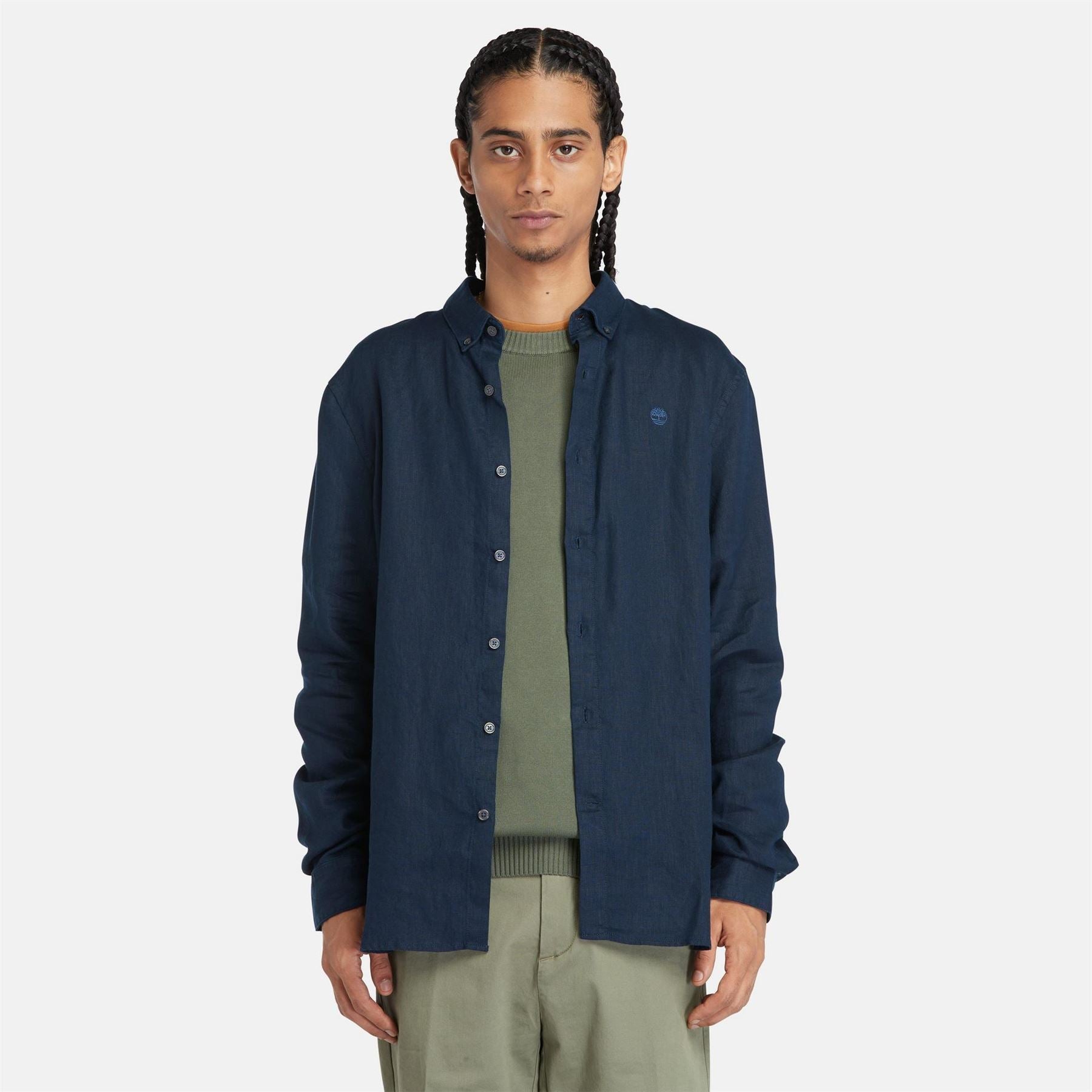 Timberland Mill Brook Linen Leaf Green Long Sleeve Plain Shirt
