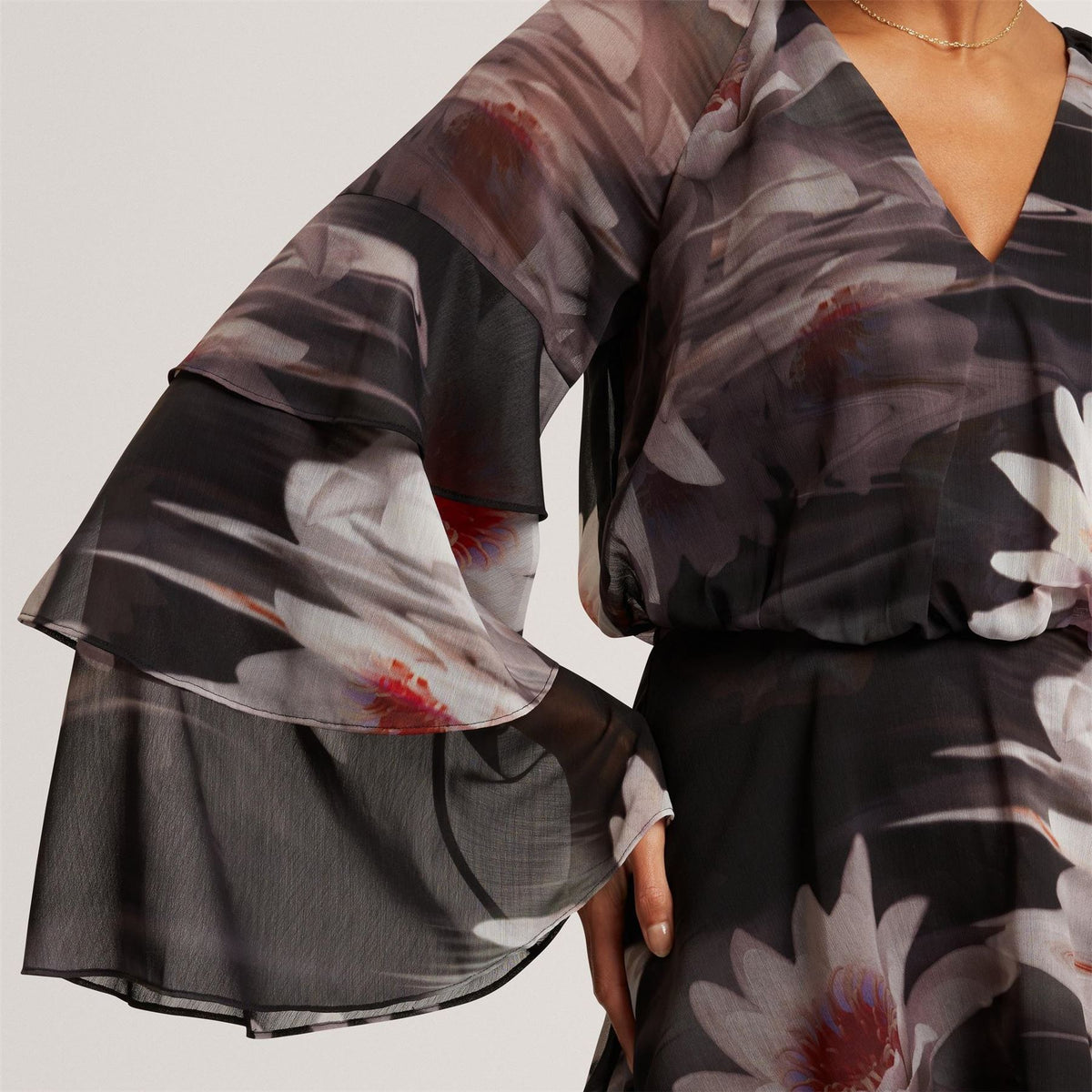 Ted Baker Baker Lily Print Frilled Long Sleeve Mini Dress