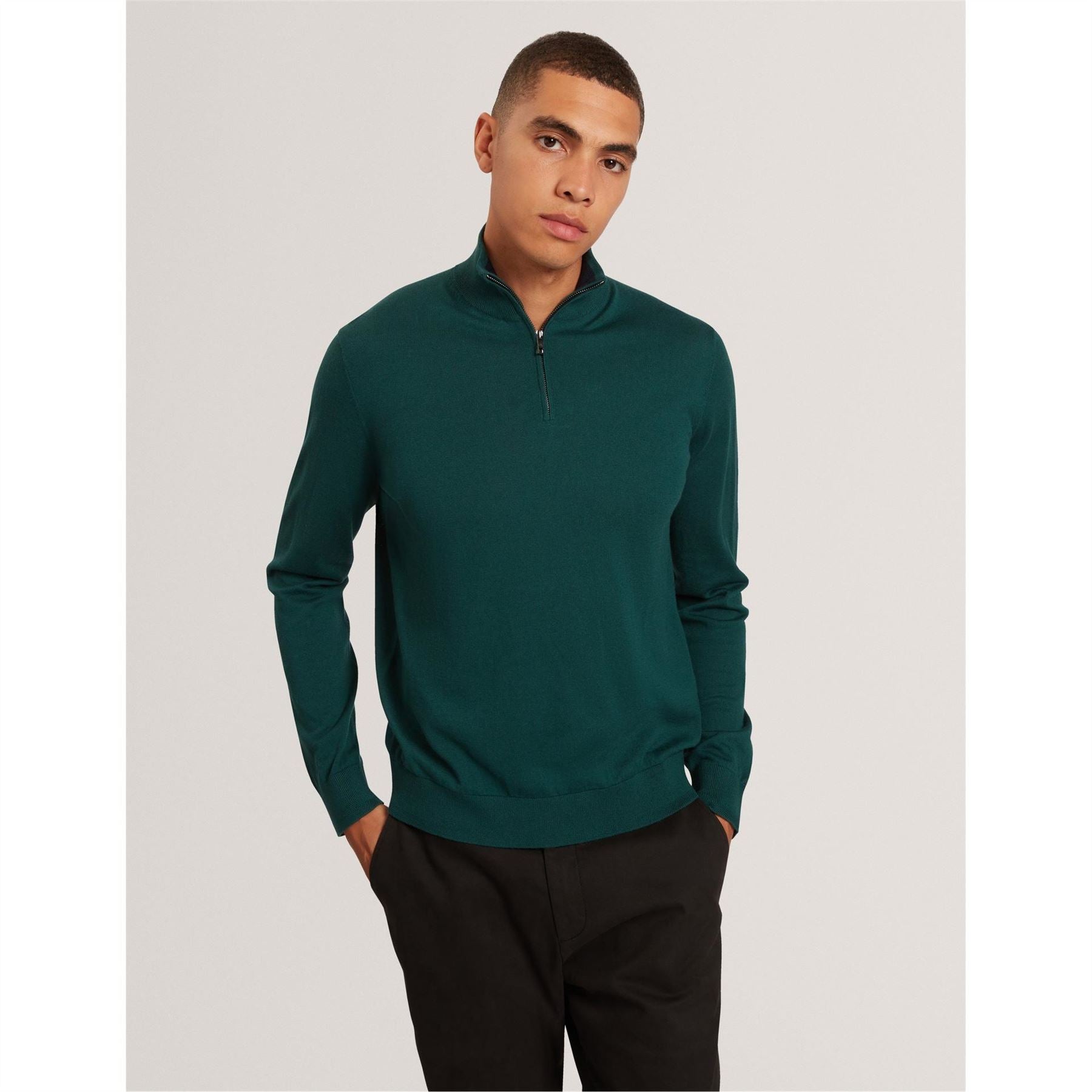Ted Baker Merino Zip Neck Long Sleeve Raglan Sweater