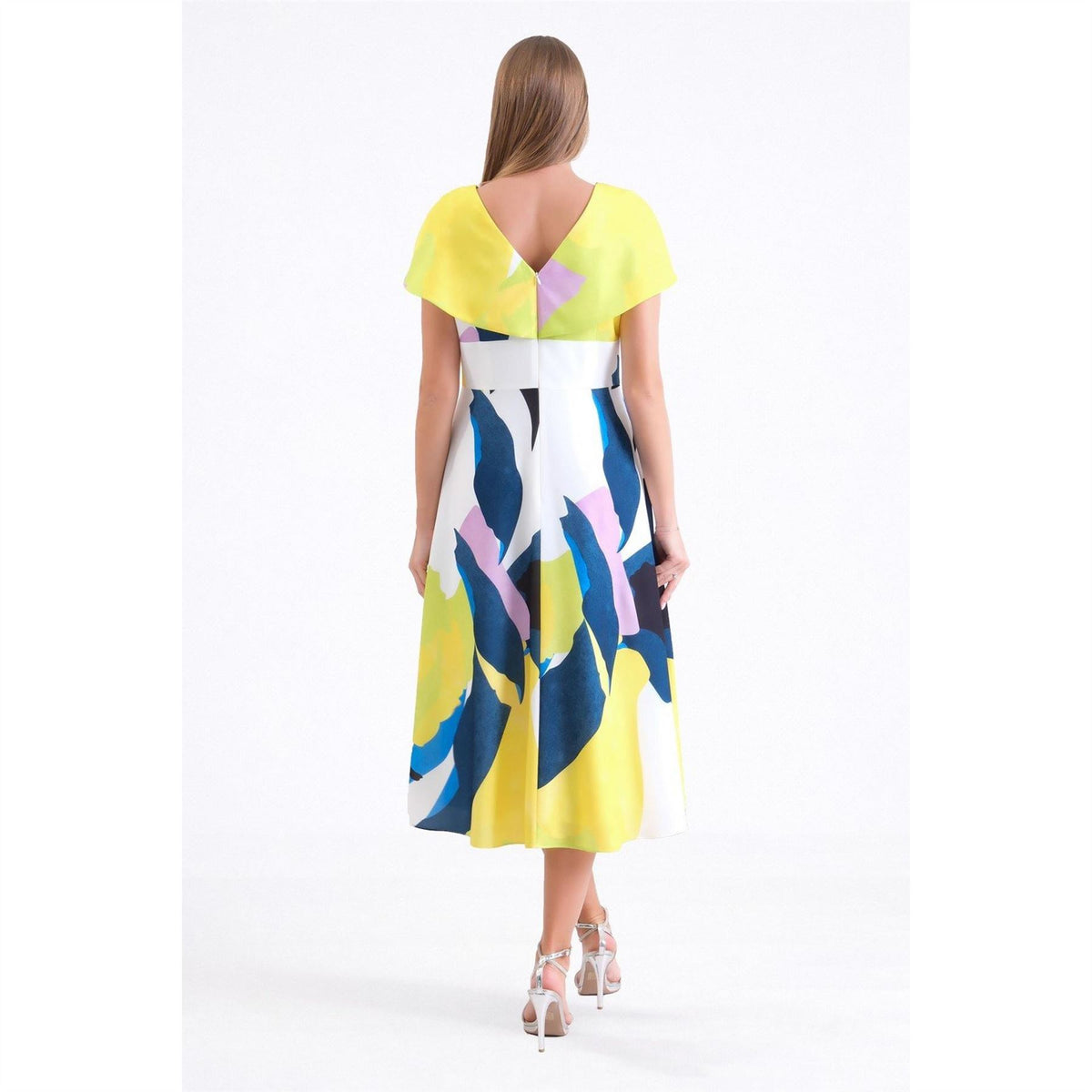 Ella Boo Abstract Floral Off Shoulder Midi  Cape Dress