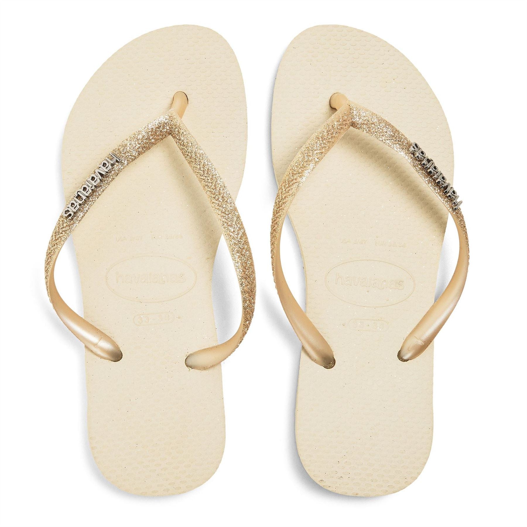 Havaianas Kids Slim Glitter Beige Flip Flops