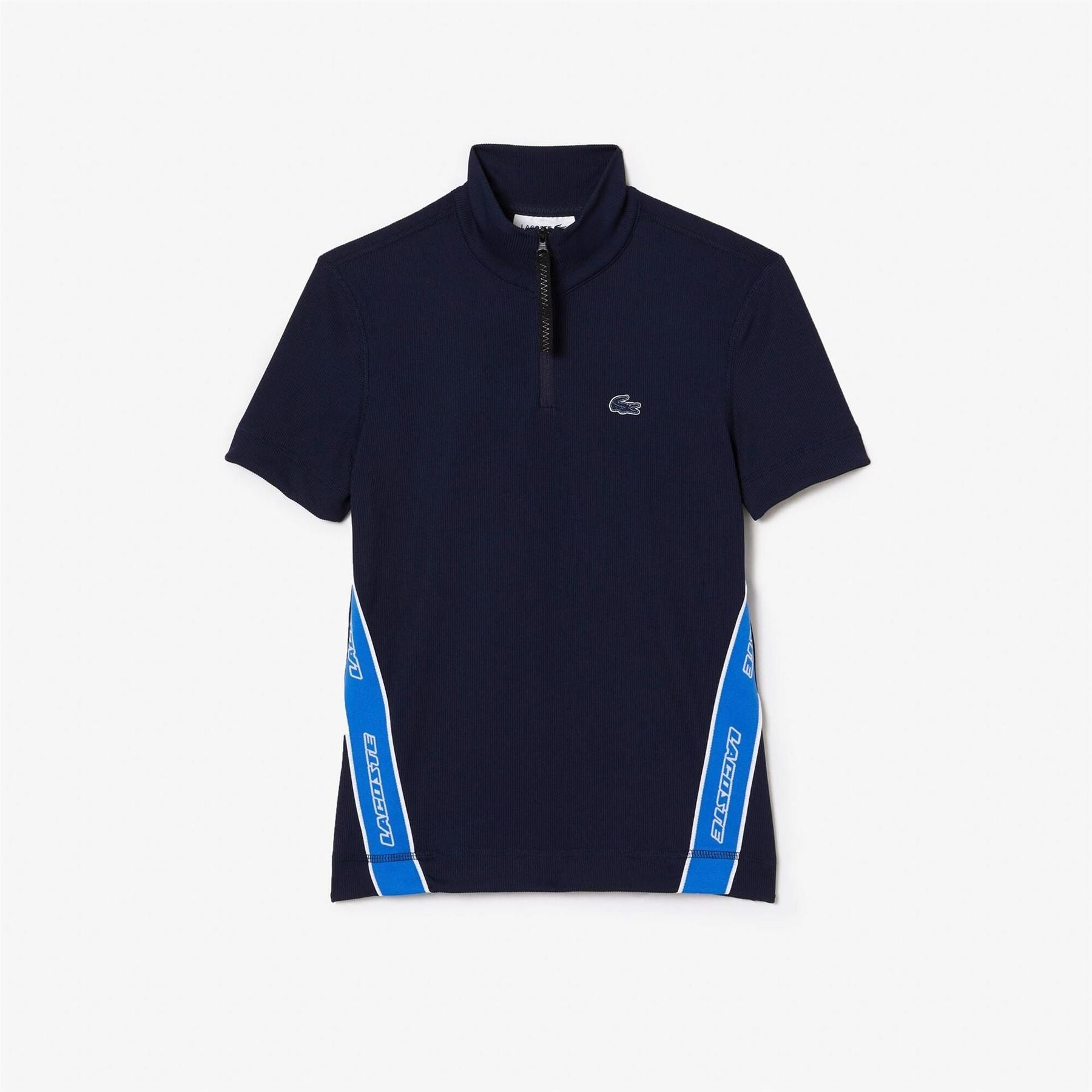 Lacoste Ribbed Collar Zip Neck Crocodile Logo Polo Shirt