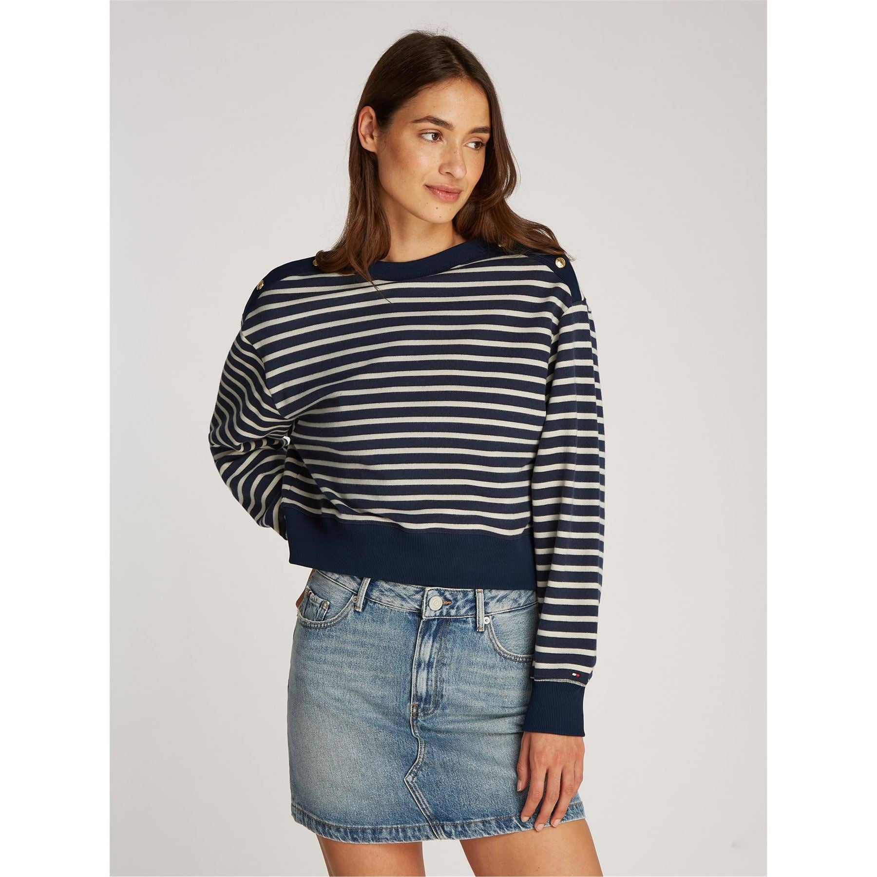 Tommy Hilfiger Gold Button Boat Neck Sweatshirt
