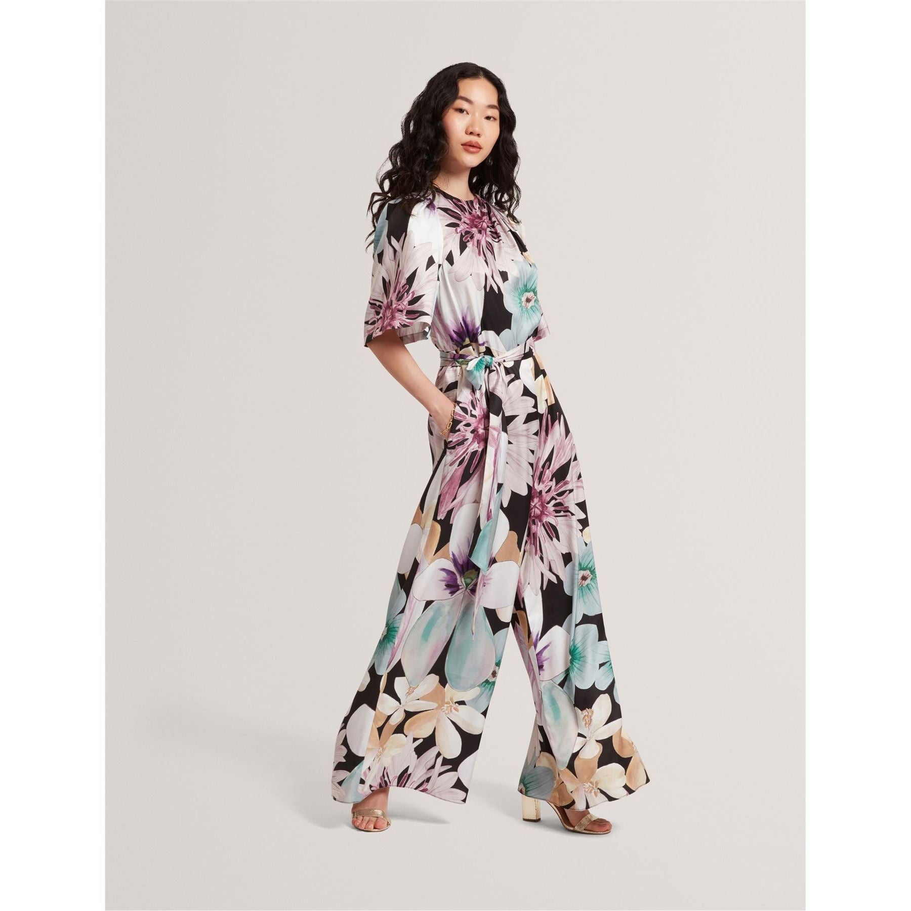 Ted Baker Crew Neck Short Sleeve Floral Patterned Palazzo Jumpsuit