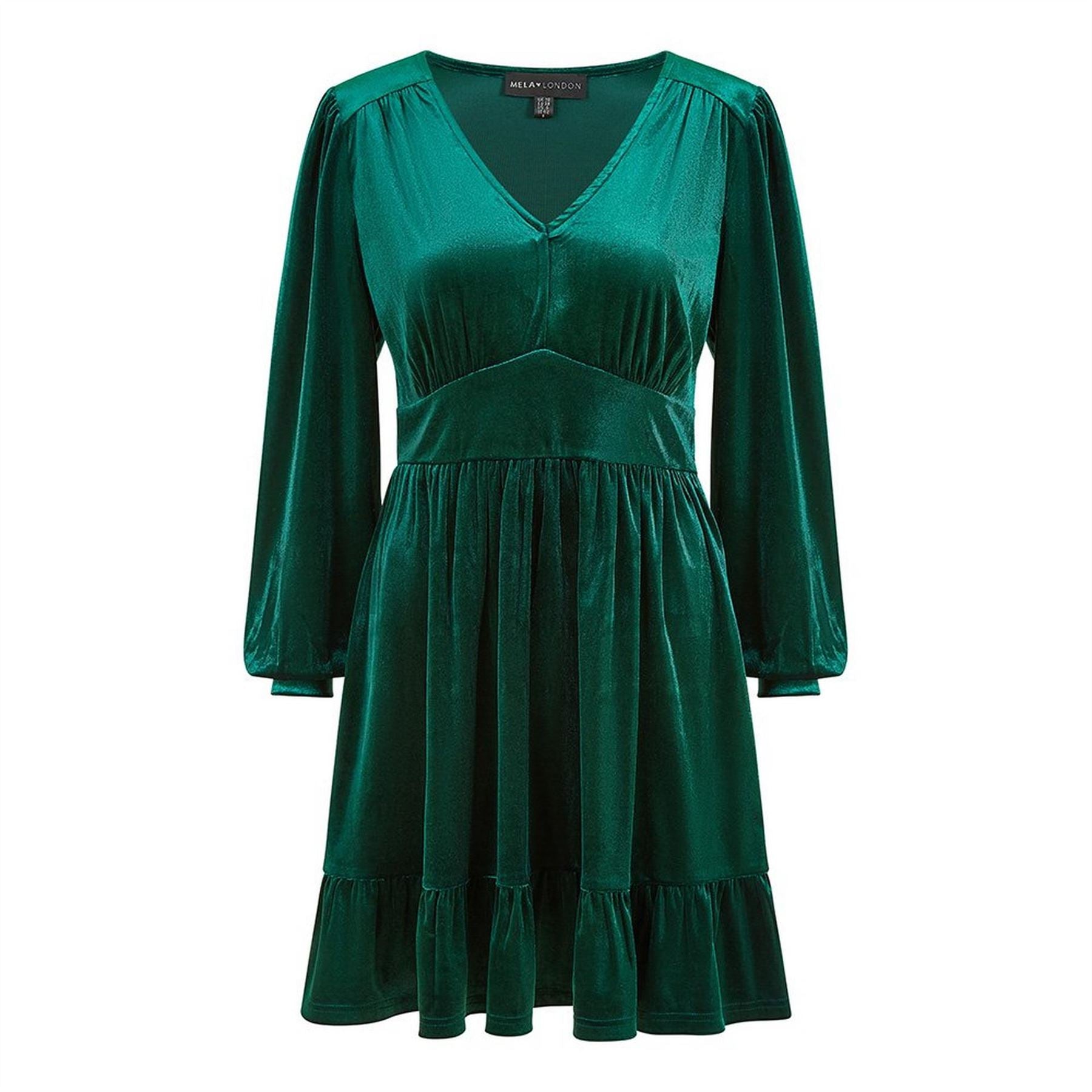 Mela London Velvet Long Sleeve Skater Dress