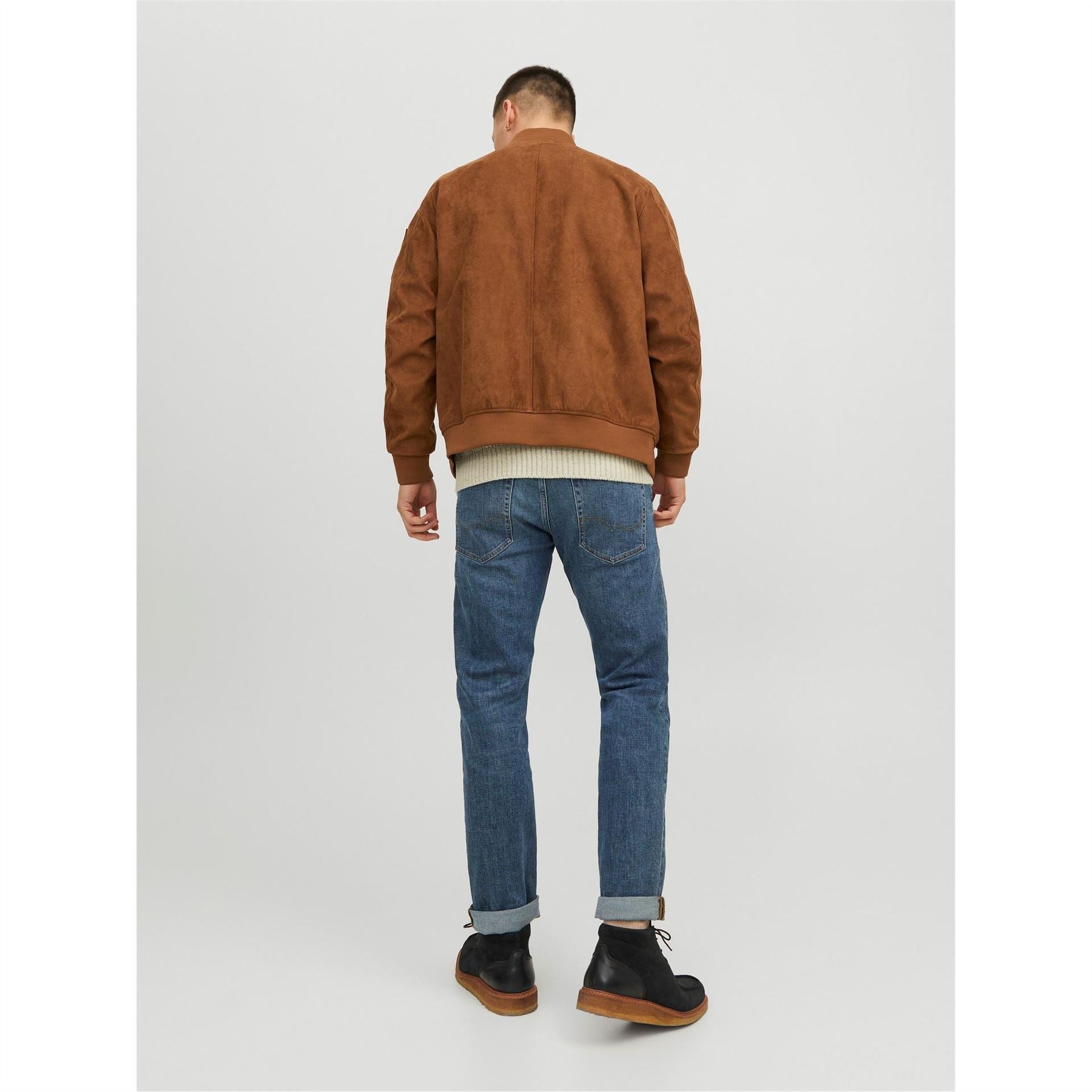 Jack and Jones Faux Suede Bomber Rib Crew Neck Jacket
