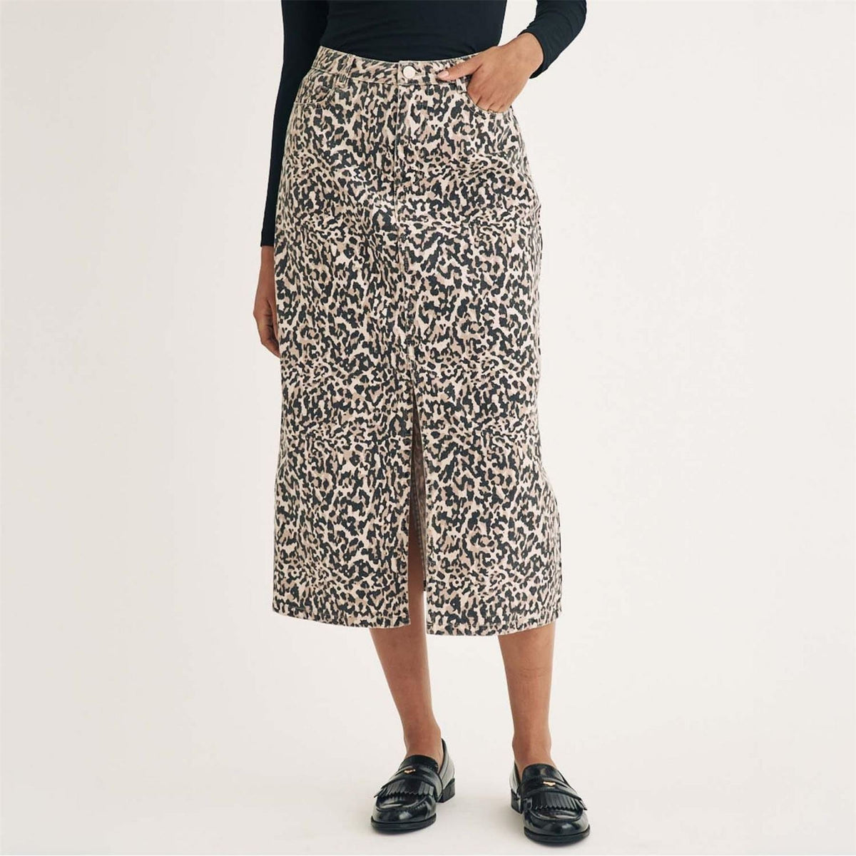 Nobodys Child Print Denim Column Midi Skirt