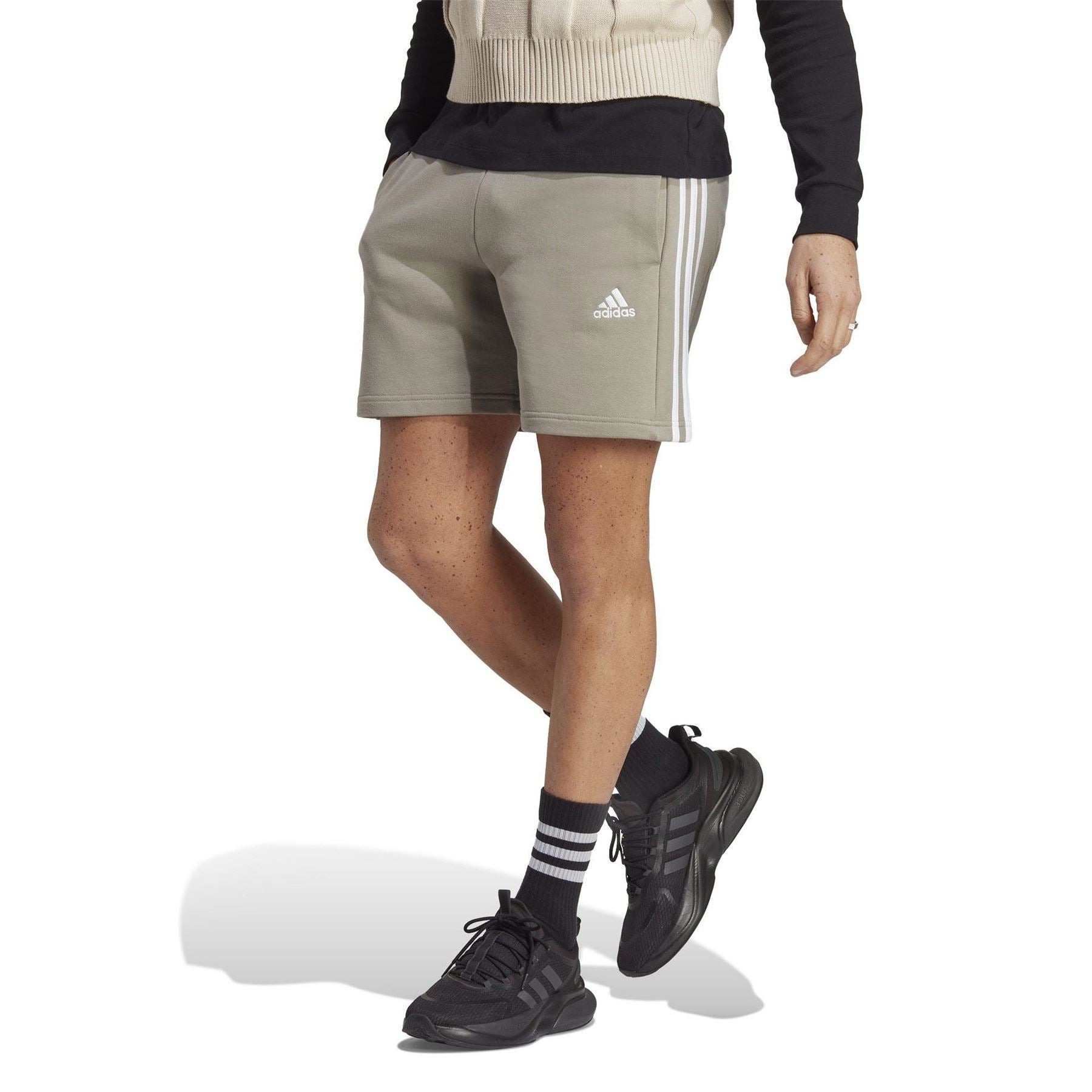 adidas Mens Essentials 3 Stripe Fleece Shorts