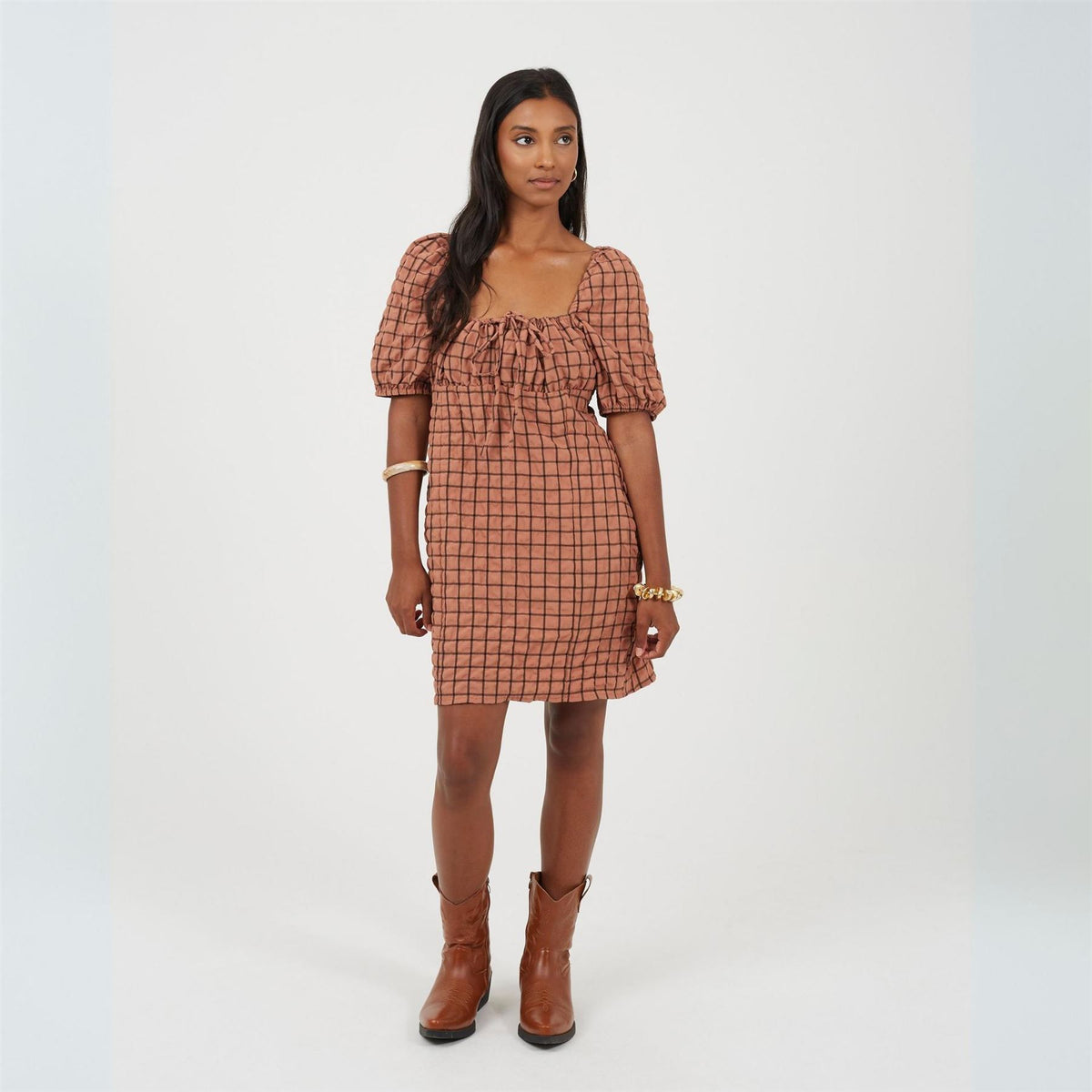 Brave Soul Puff Sleeve Square Neck Mini Dress