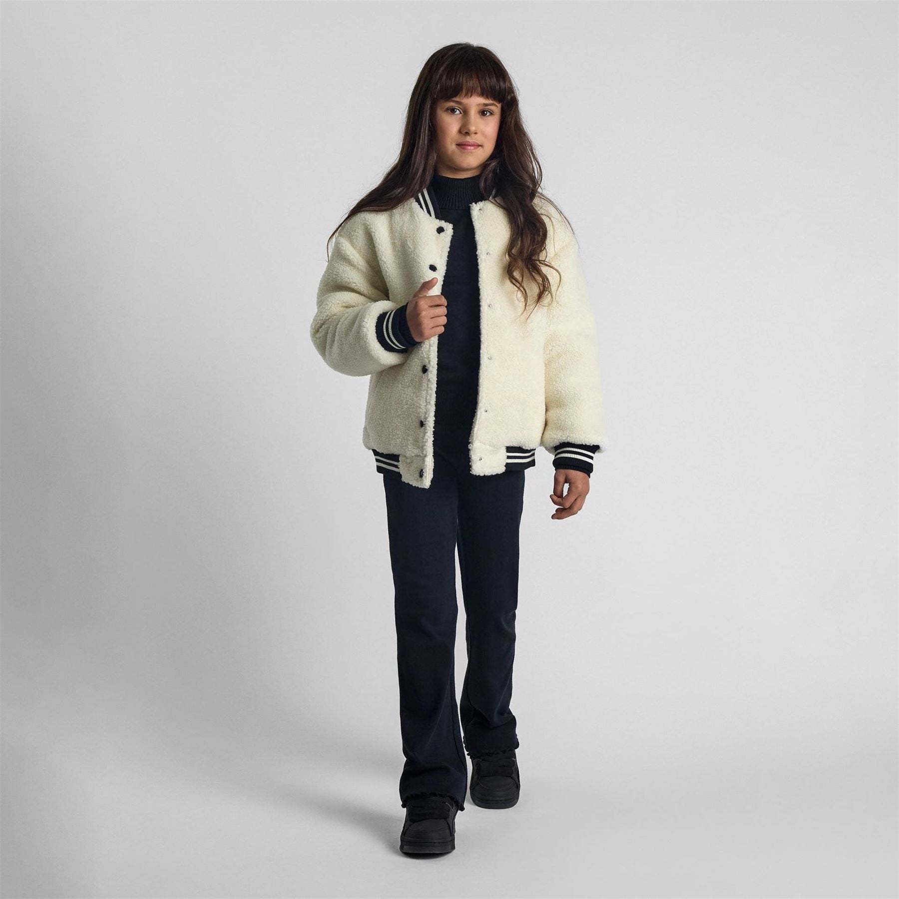 Minoti Girls Baseball Jacket With Snap Button Closure Cream