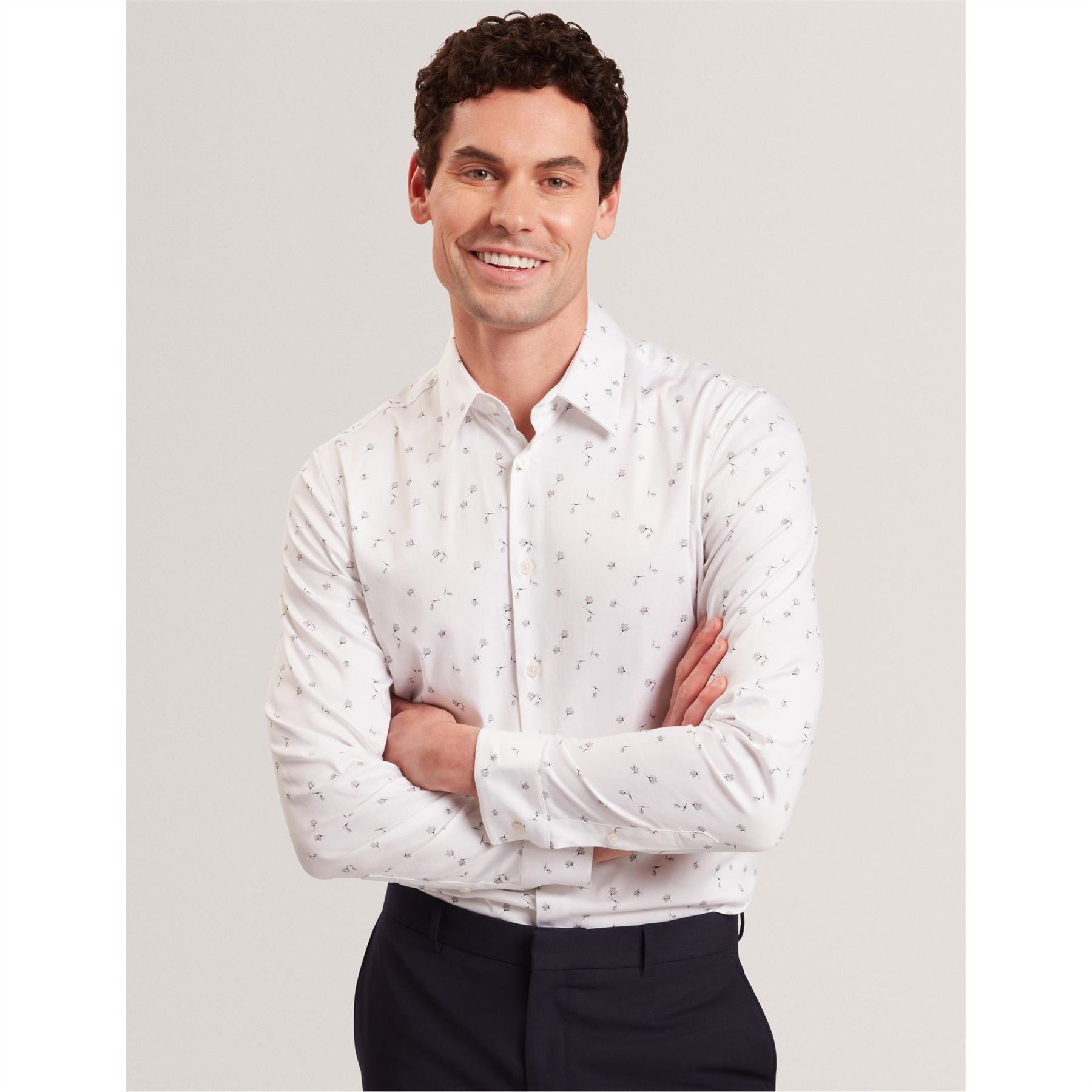 Ted Baker Floral Collared Neck Long Sleeve Slim Fit Shirt