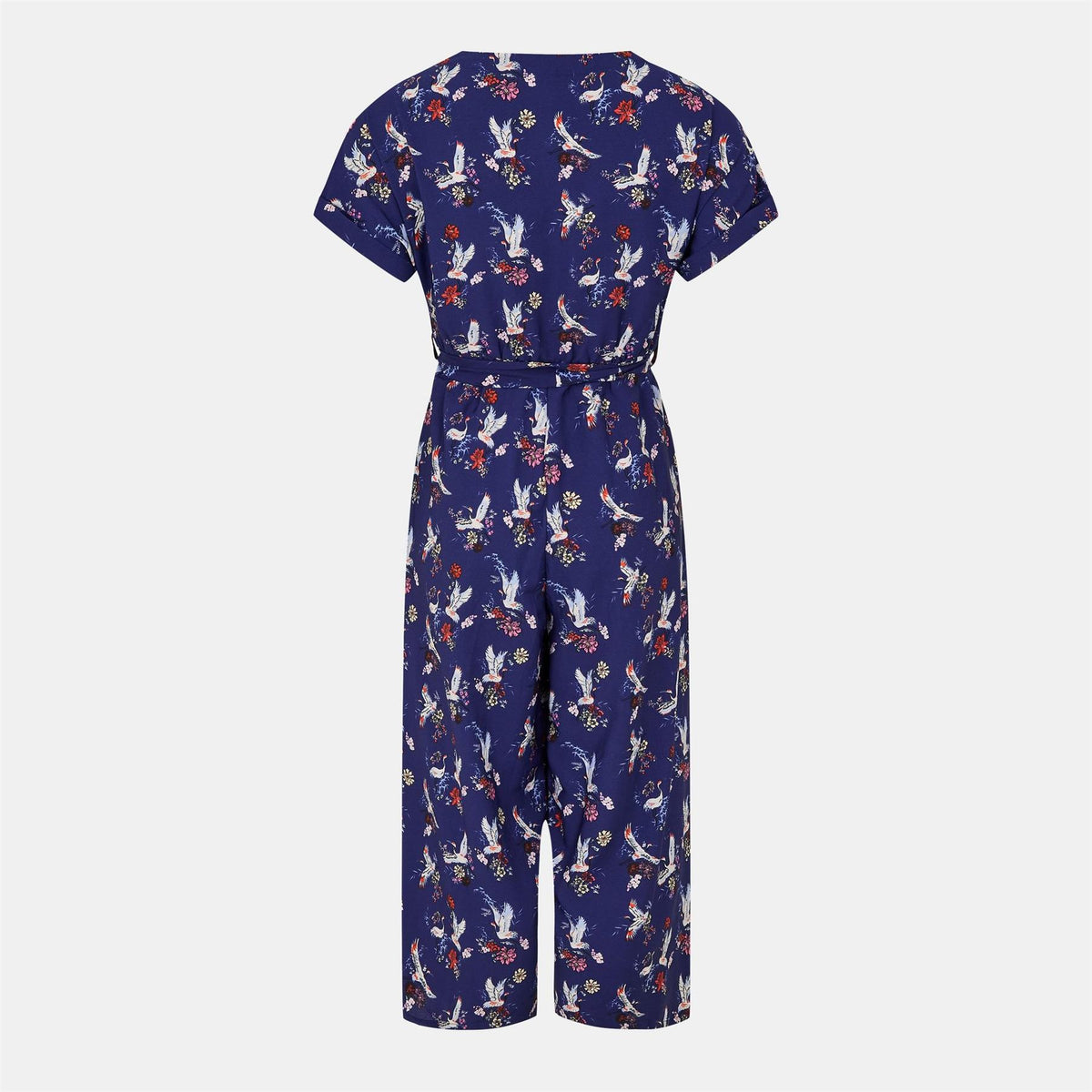 Yumi Crane Print Collared Culotte Jumpsuit