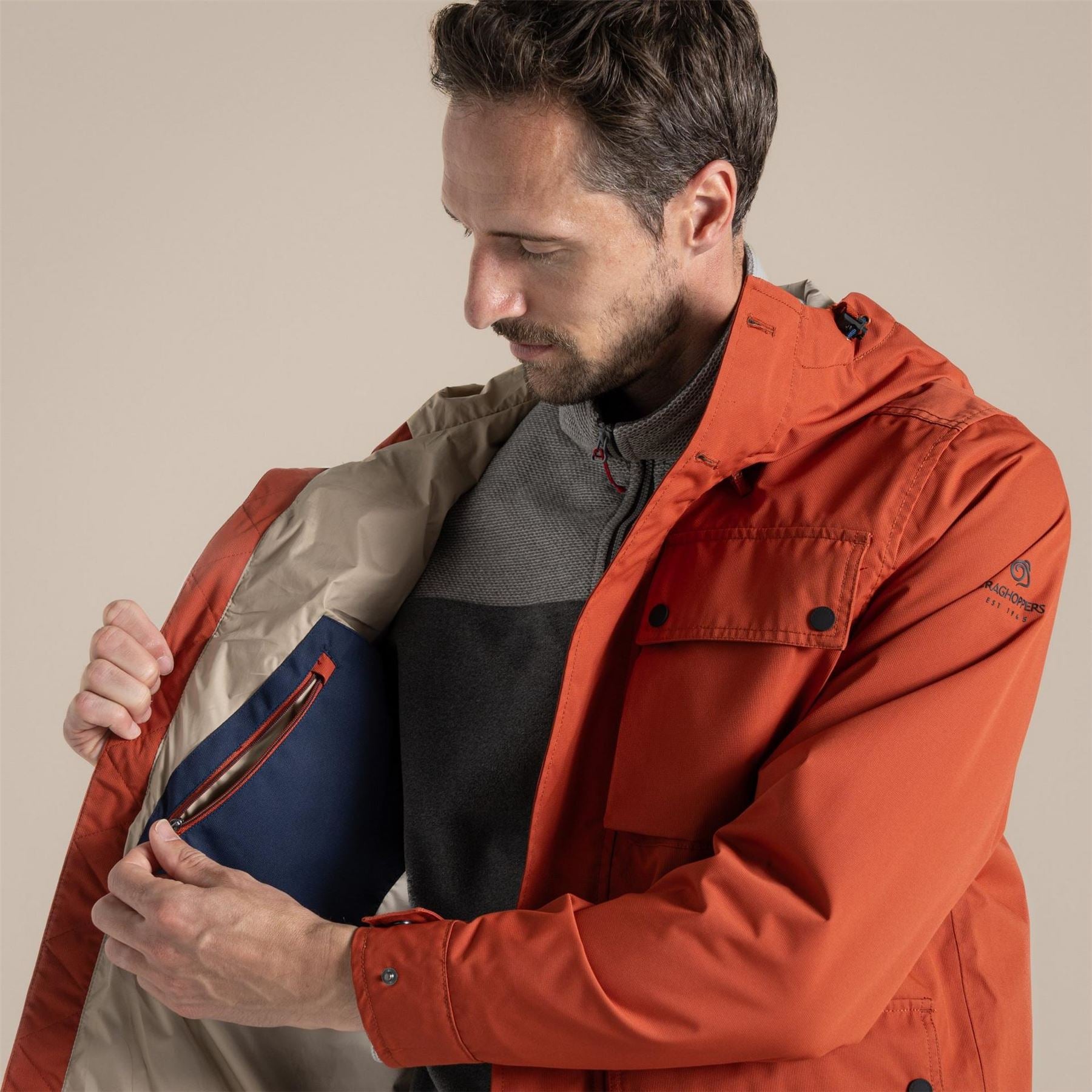 Craghoppers Hartley Solid Patterned Hooded Snap Button Rain Jacket