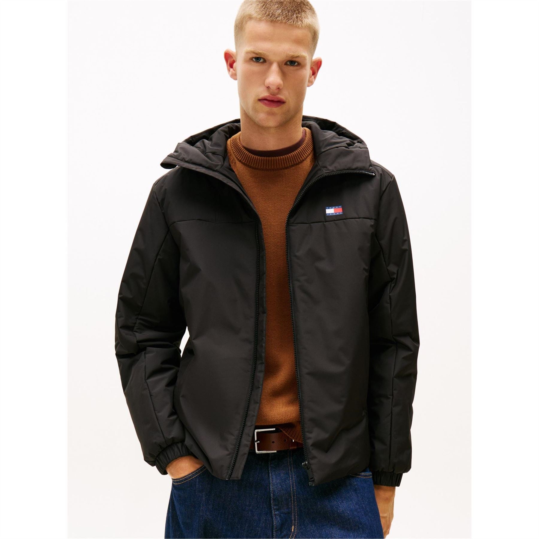 Tommy Jeans Solid Patterned Hooded Zipped Pocket Windbreaker