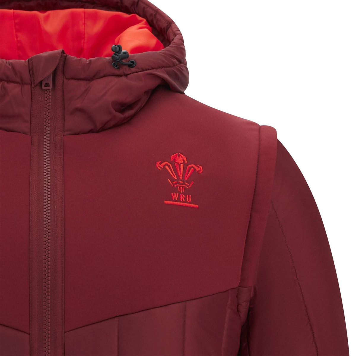 Macron Wales Rugby 2025 Full Zip Hooded Long Sleeve Bomber Jacket