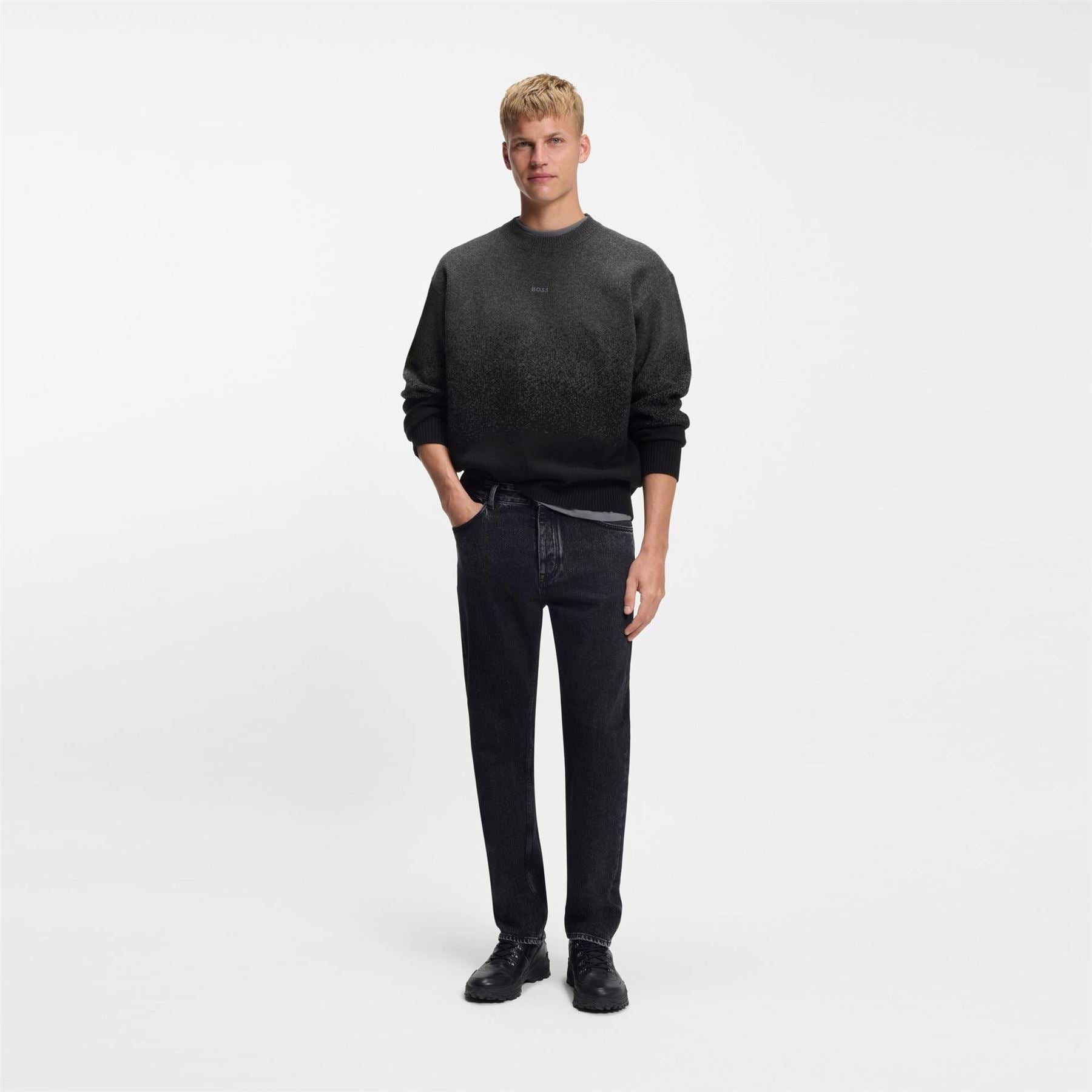 Boss Crew Neck Ribbed Collar Long Sleeve Sweatshirt