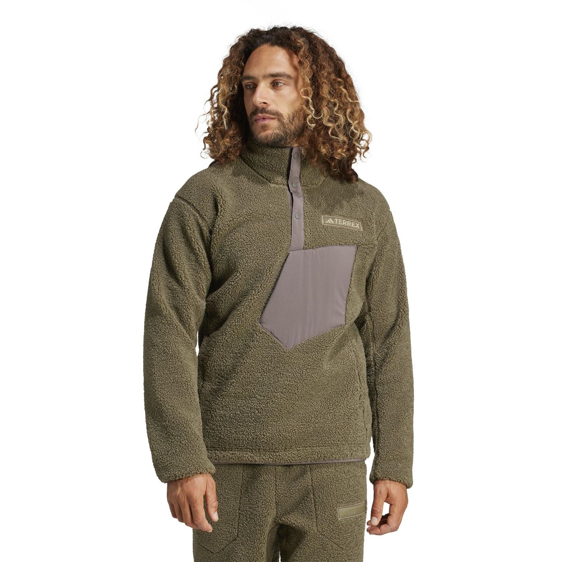 adidas Solid Patterned Snap Button Zip Neck Jacket