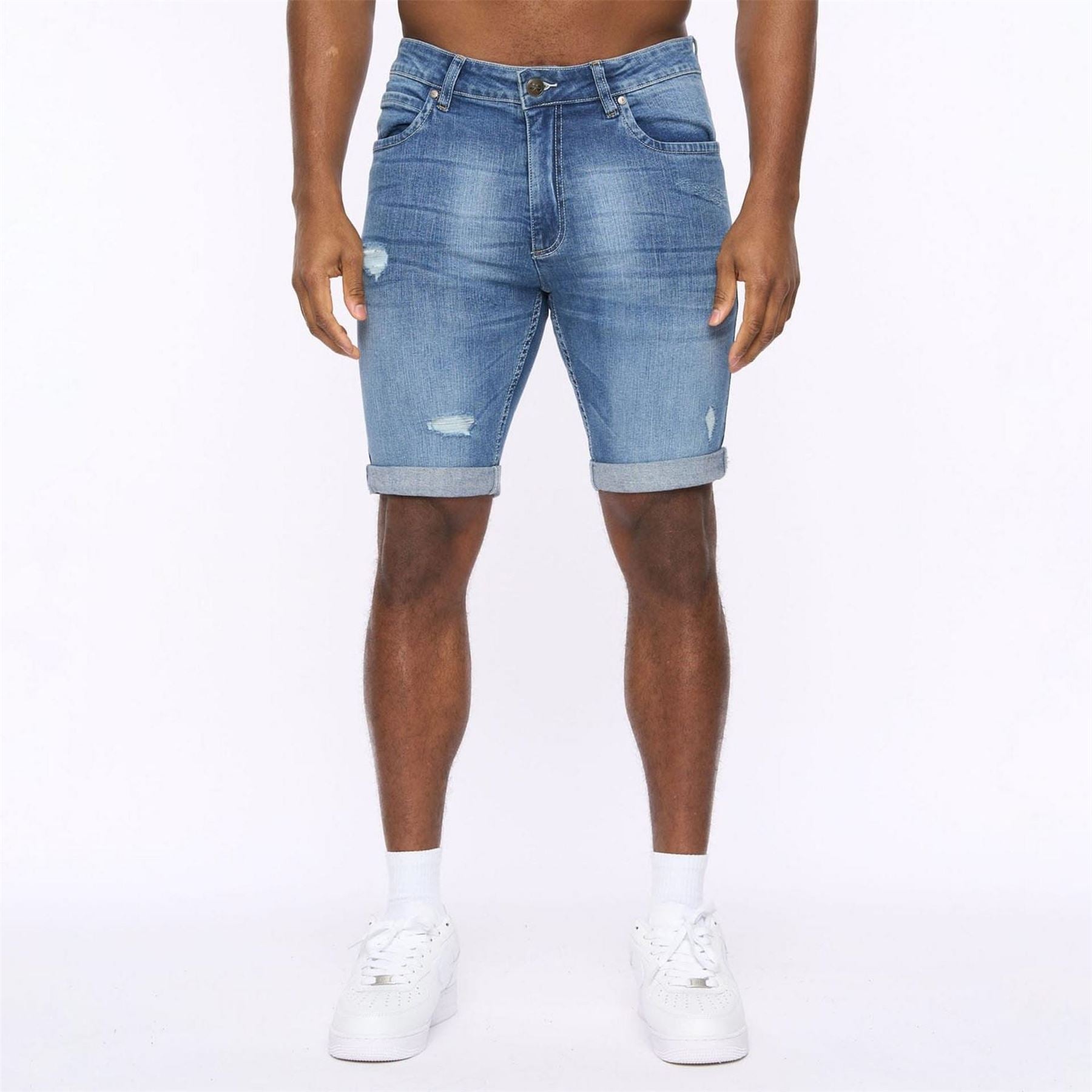 Crosshatch Scratch Detail Denim Shorts