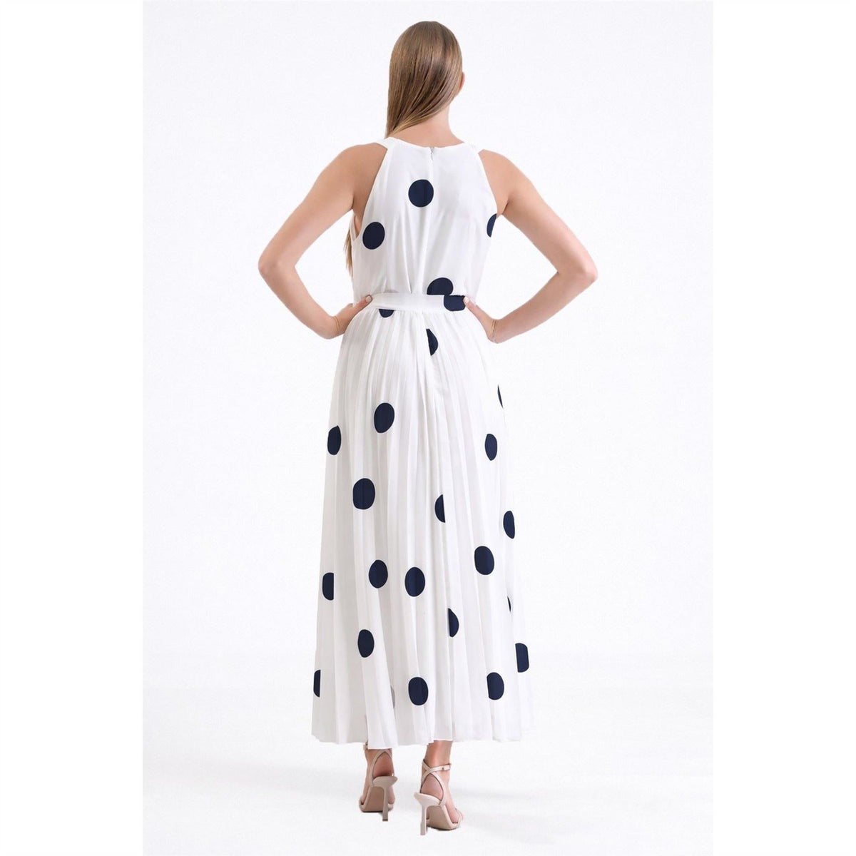 Ella Boo Print polka dot sleeveless Dress navy or Beige spot