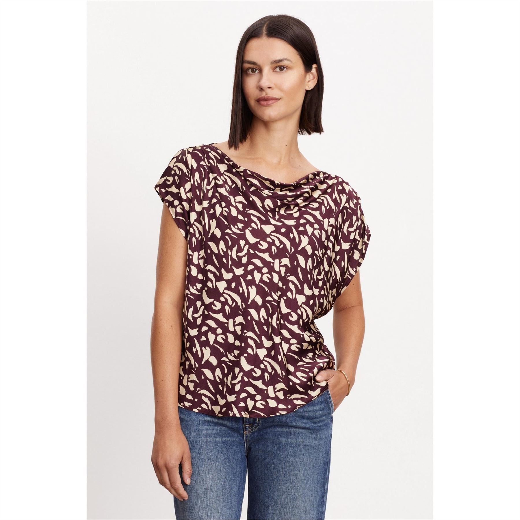 Velvet by Graham and Spencer Regular Fit Cowl Neck Cap Sleeve T-Shirt