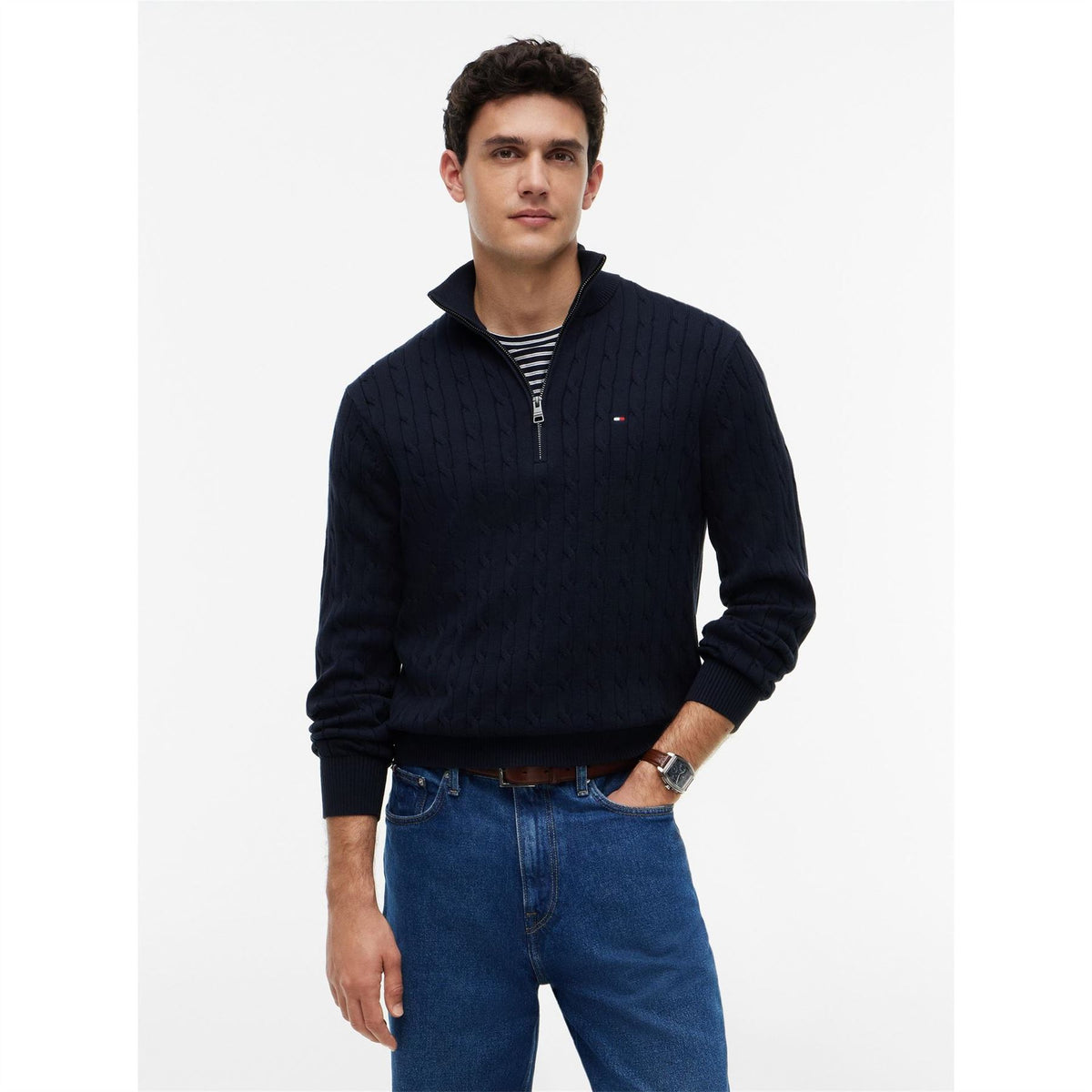 Tommy Hilfiger Hilfiger Classic Cotton Cable Zip Mock