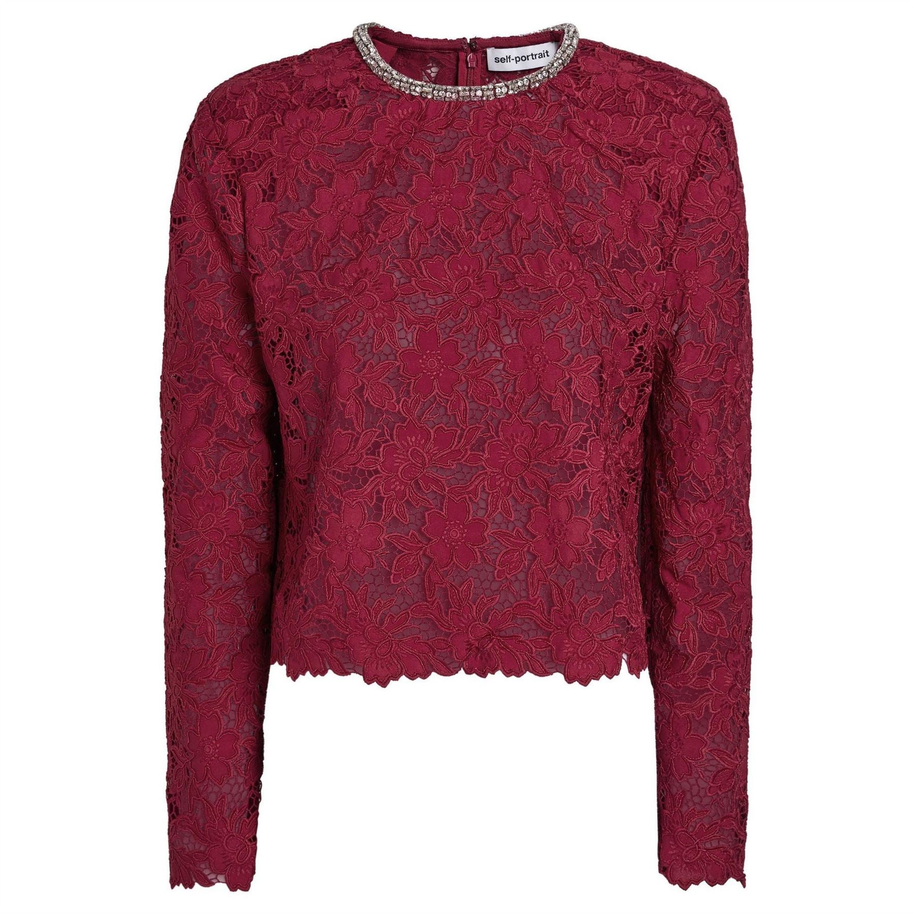 Self Portrait Burgundy Lace Crystal T