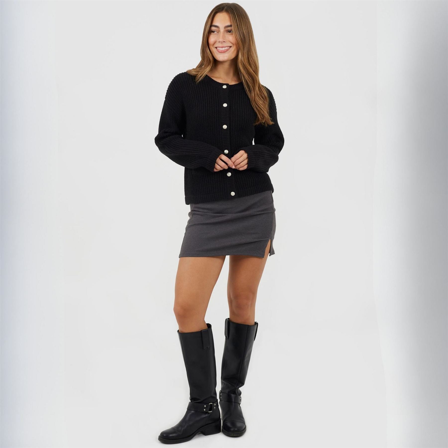 Brave Soul Womens Mini Skirt With Split Hem Detail