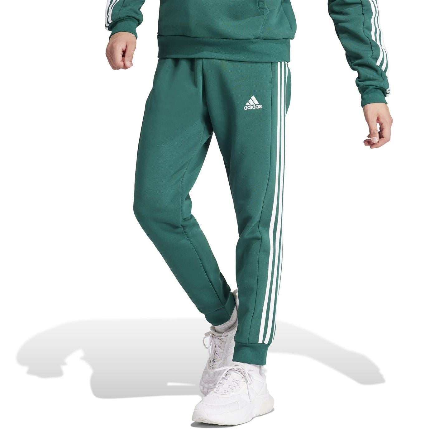 adidas Fleece Tapered Cuff 3 Stripes Joggers M