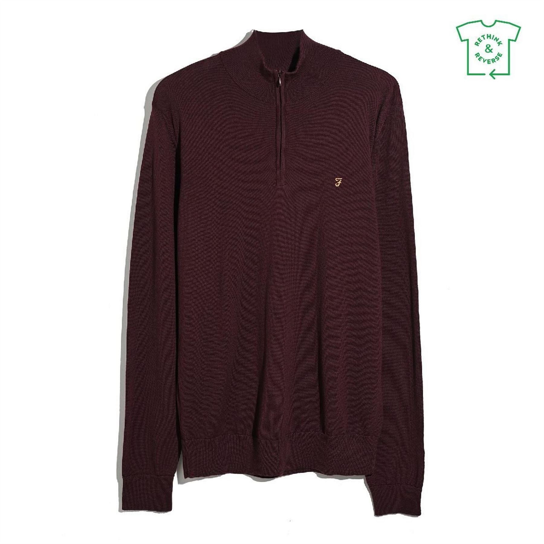 Farah Zip Neck Ribbed Collar Long Sleeve Sweater