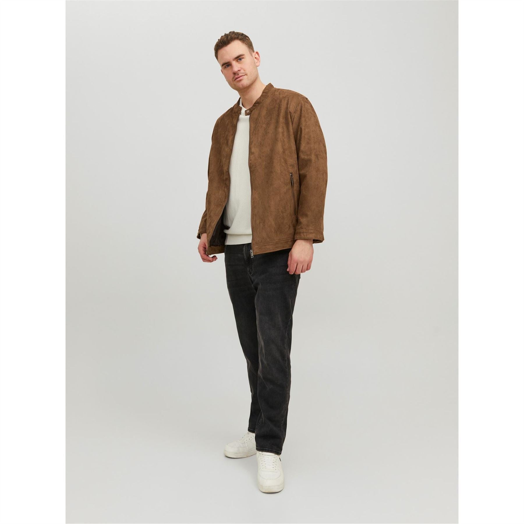 Jack and Jones Solid Patterned Zipped Pocket Jacket