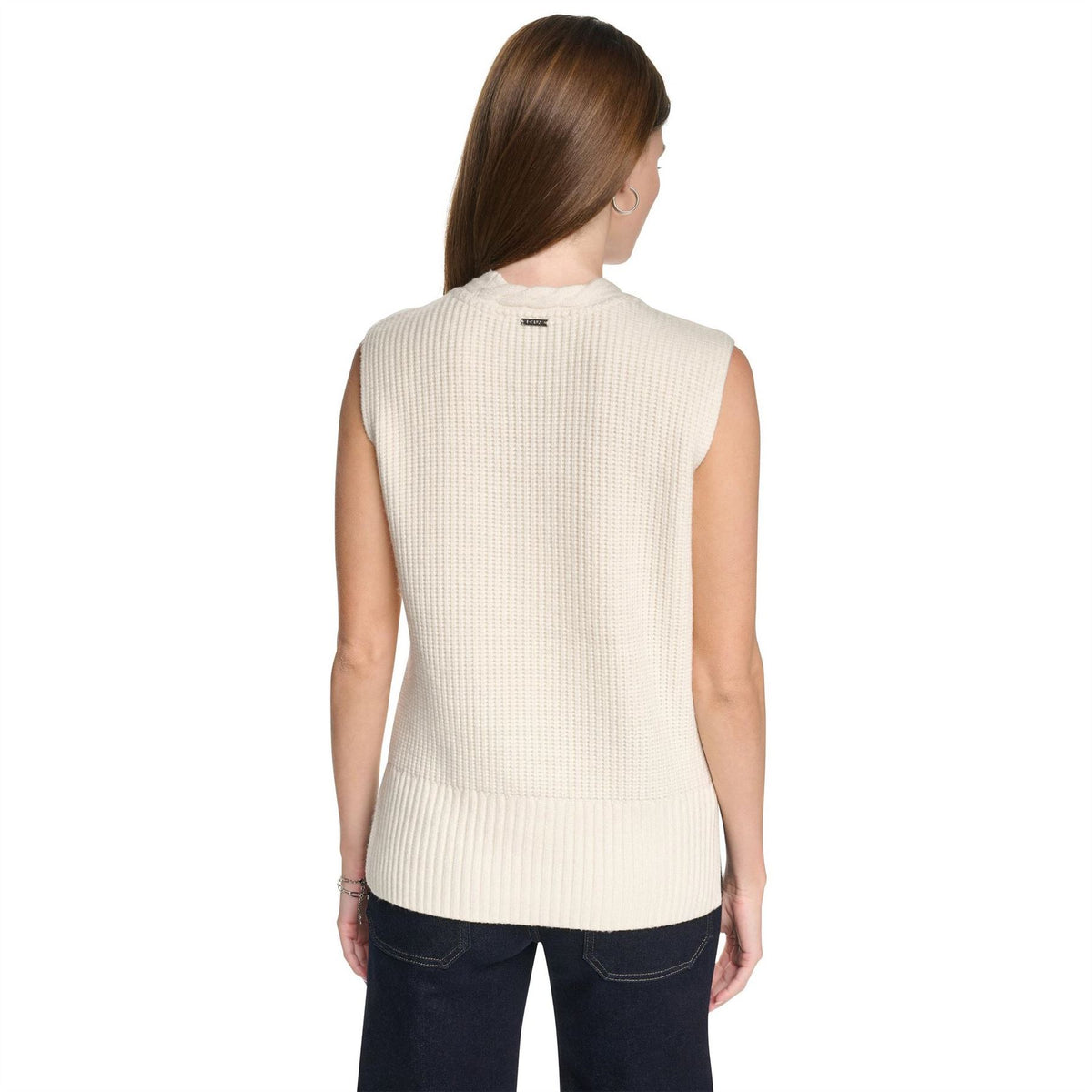DKNY Sleeveless V Neck Cable Sweater