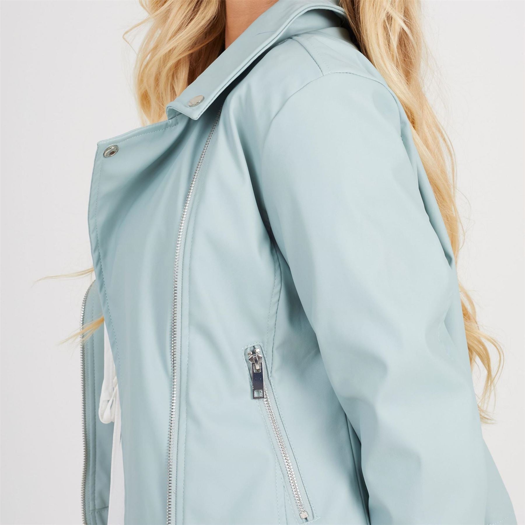 Brave Soul Womens Faux Leather Sage Green Biker Jacket