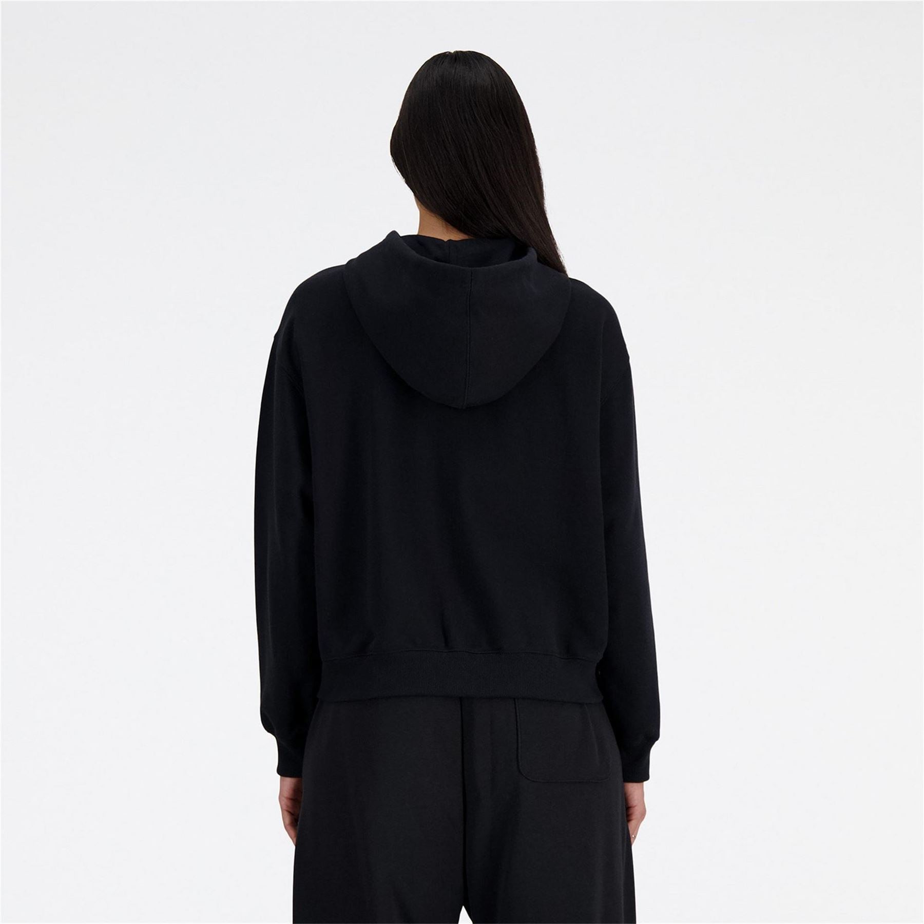 New Balance Terry Solid Patterned Hooded Full Zipper Ribbed Cuff Sweat Jacket
