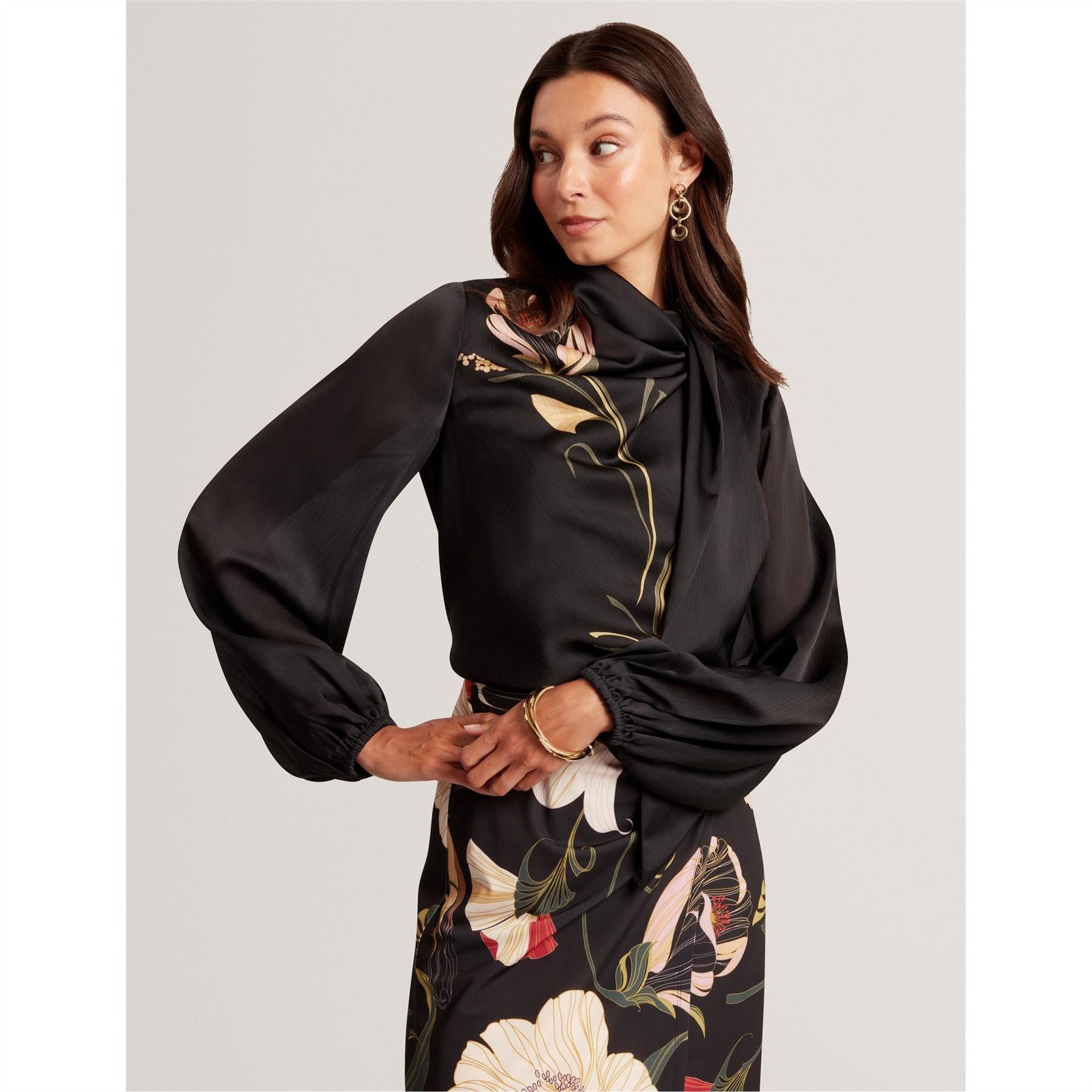 Ted Baker Tie Neck Bishop Sleeve Blouse